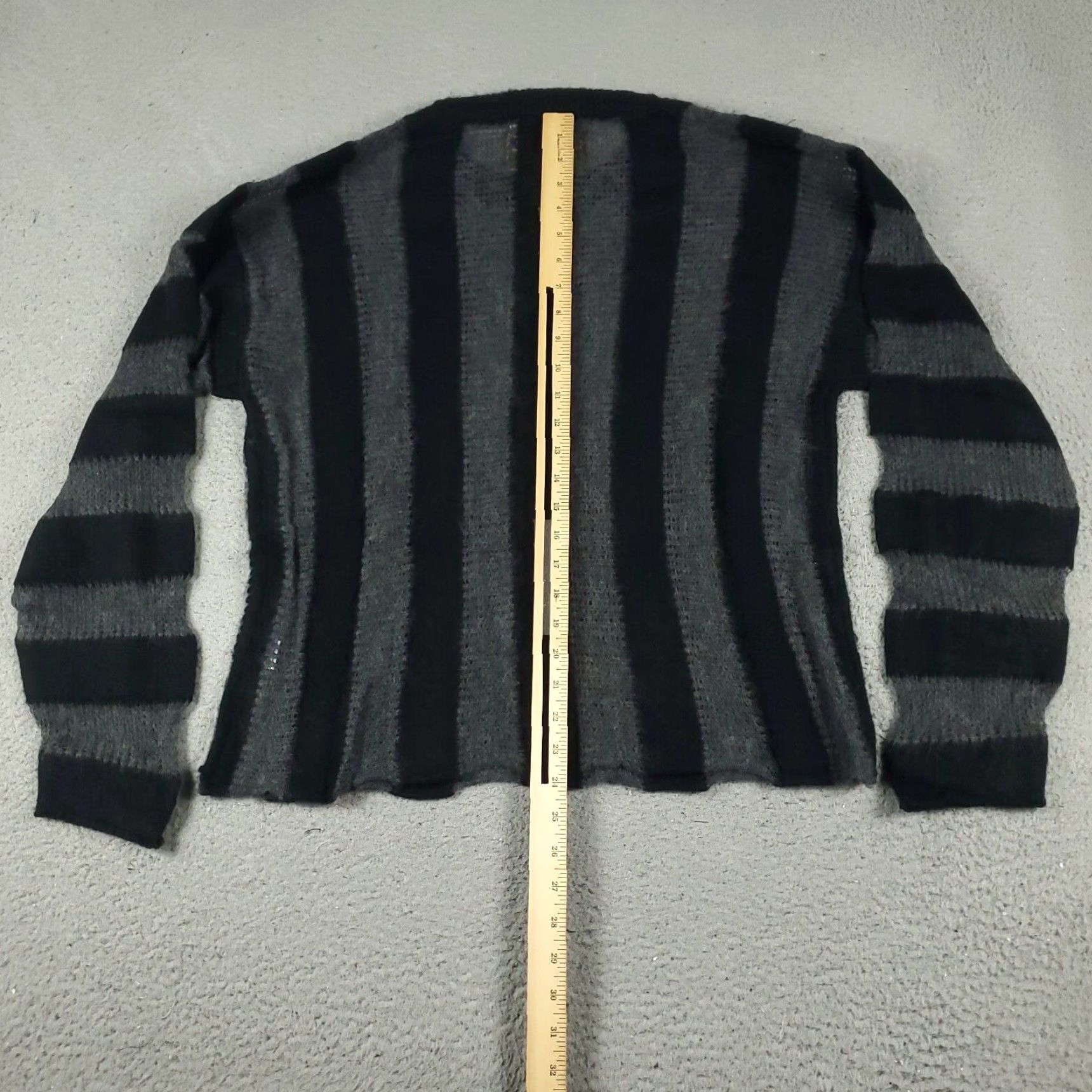 Brain Dead Mens Medium Gray Black Striped Fuzzy Knit Pullover