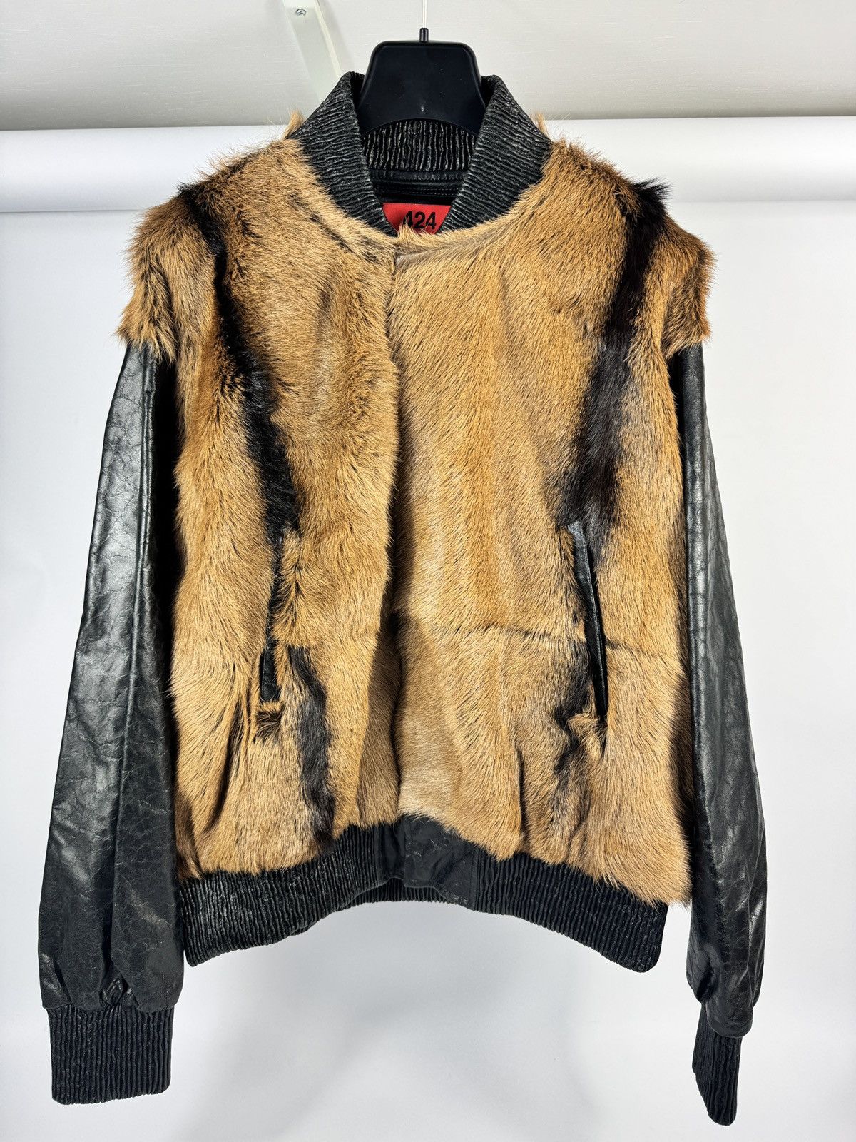 424 City Striped Goat Hair and Leather Bomber Jacket Size US XL / EU 56 / 4 - 1 Thumbnail