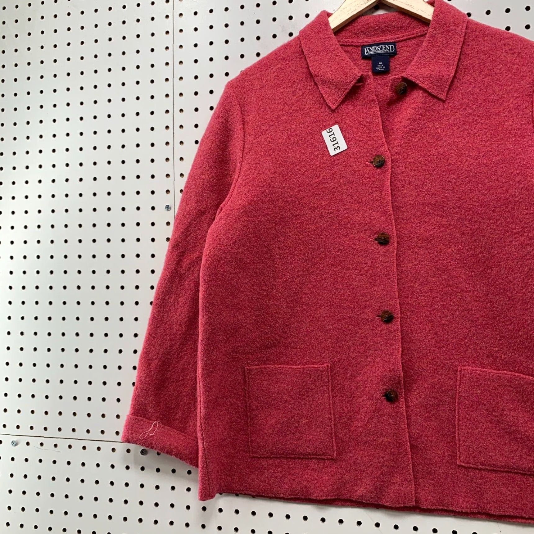 Lands' End Lands’ End 100% Wool Cardigan Jacket Women's Size 14 Pink Coral Button Long Sleeve Size XL / US 12-14 / IT 48-50 - 3 Thumbnail