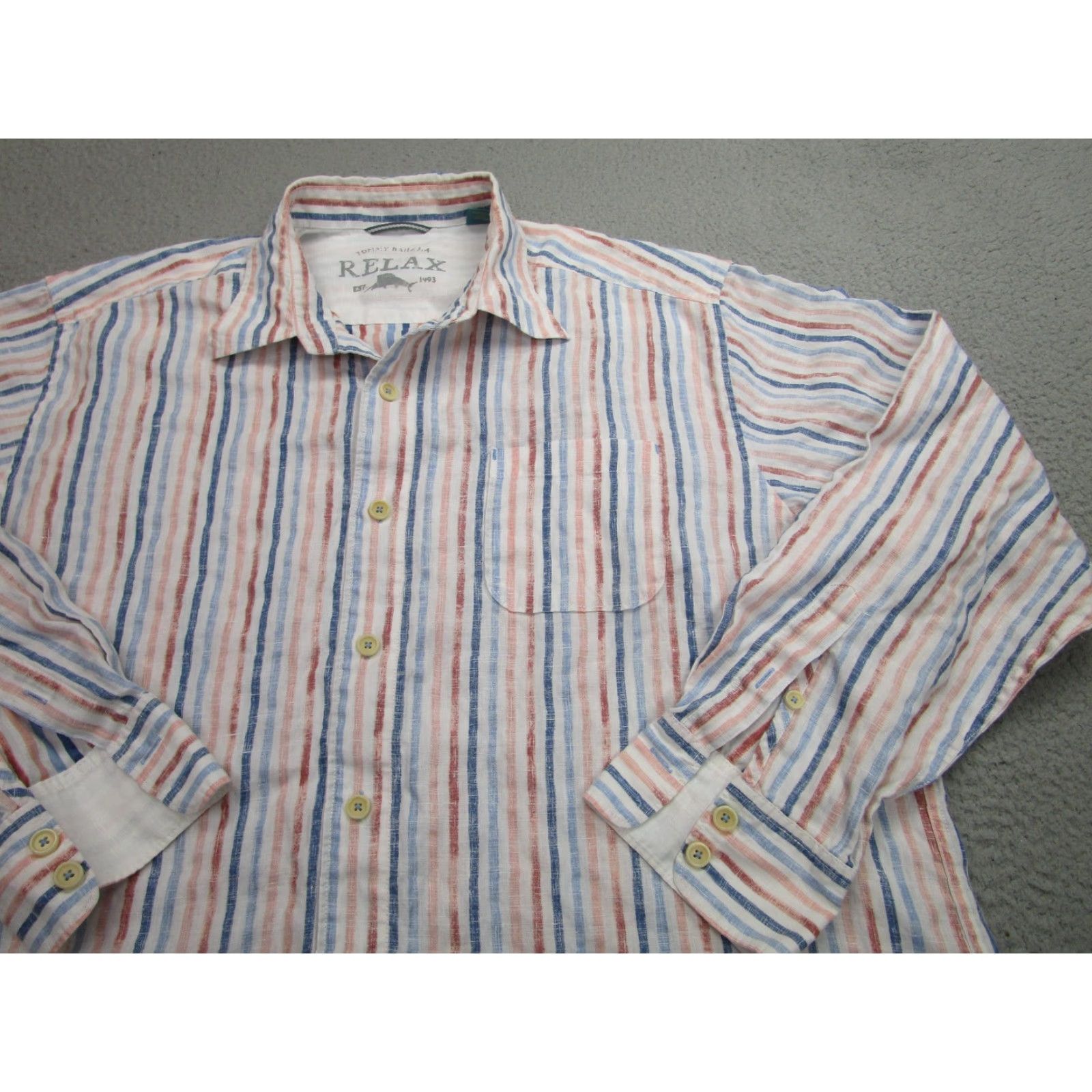 Tommy Bahama Tommy Bahama Shirt Mens Extra Large Linen Striped Multicolor Long Sleeve Button-Up Pocket Size US XL / EU 56 / 4 - 2 Thumbnail