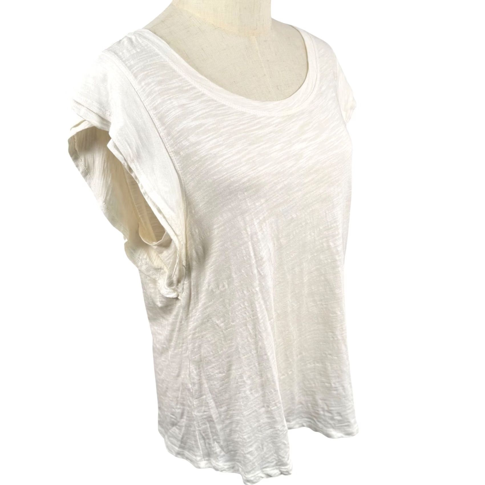 Vintage Liverpool Cap Sleeve Top - White Slub Knit Ruffle Detail Vintage? No, Coastal Minimalist T-Shirt for Women L Size L / US 10 / IT 46 - 6 Thumbnail
