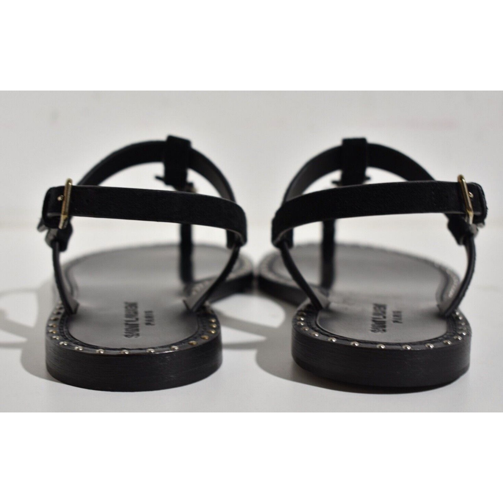 Yves Saint Laurent Saint Laurent YSL Logo Iota 05 Black Suede Studded Thong Size US 6 / IT 36 - 11 Thumbnail
