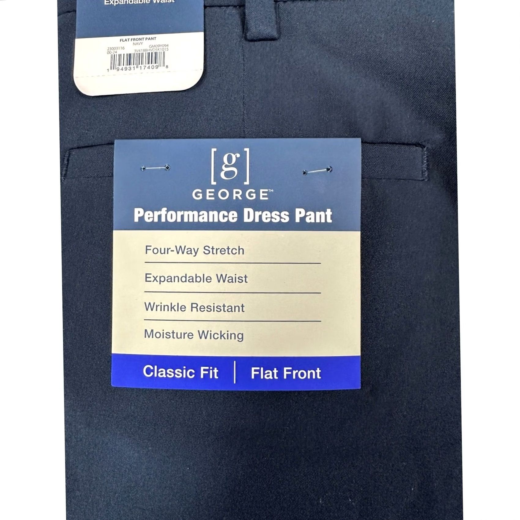 George George Performance Dress Pants Men's 32x32 Blue Classic Fit Stretch Pockets Slant Front Business Formal Workwear Size US 32 / EU 48 - 2 Thumbnail