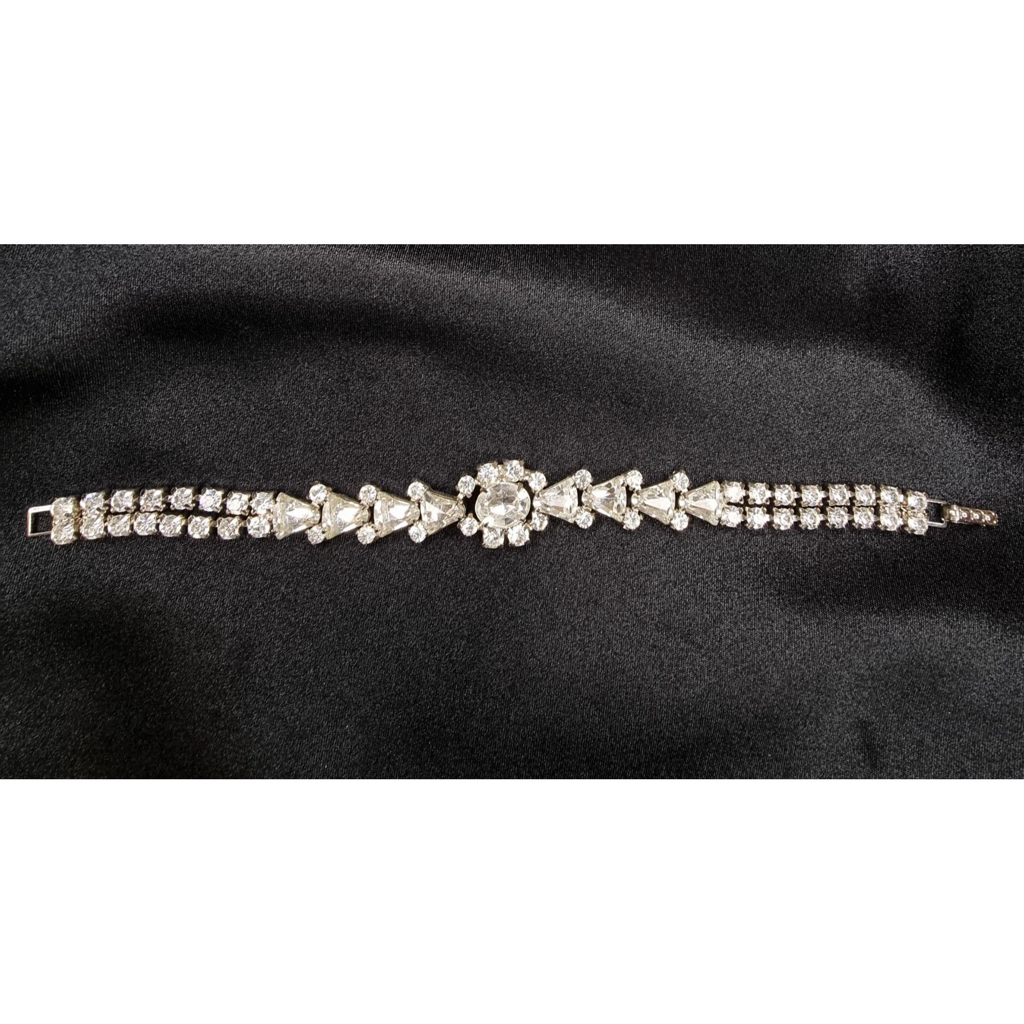 Vintage Vintage 1960s-1970s Rhinestone Bracelet With Triangular & Ro Size ONE SIZE - 2 Thumbnail