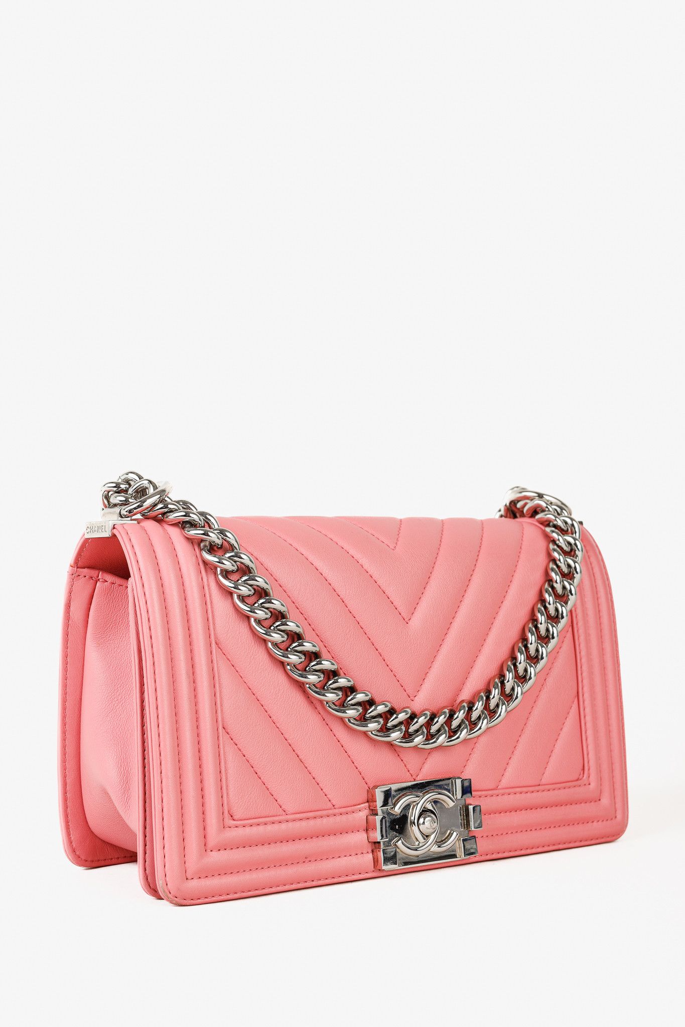 Chanel Chanel Boy Medium Pink Calfskin Chevron Flap Shoulder Bag Size ONE SIZE - 2 Thumbnail