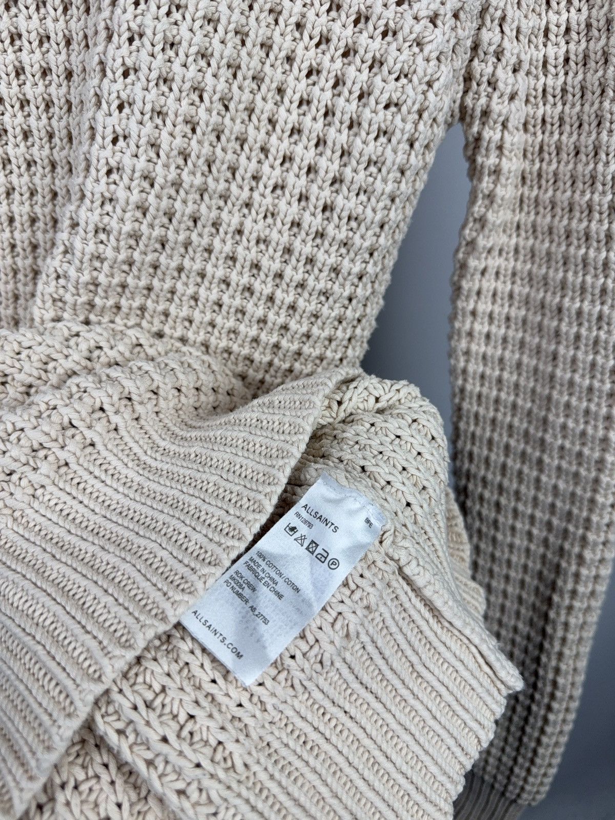 Allsaints Avant Garde 00s AllSaints Cream Waffle Knit Cotton Sweater Size US S / EU 44-46 / 1 - 6 Thumbnail
