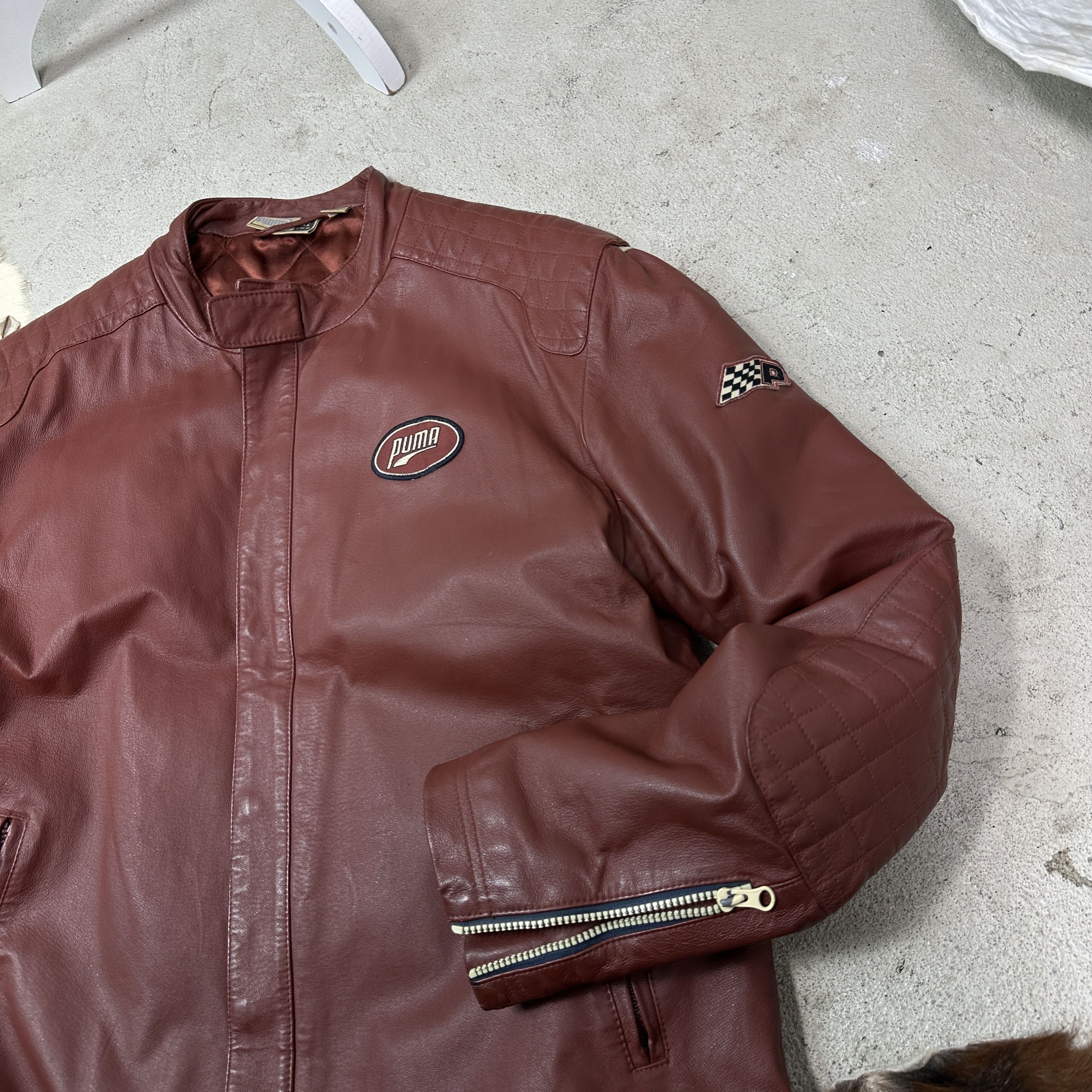 Puma Vintage Leather Biker Moto Burgundy Puma Racing Jacket 00s Size US XL / EU 56 / 4 - 7 Thumbnail
