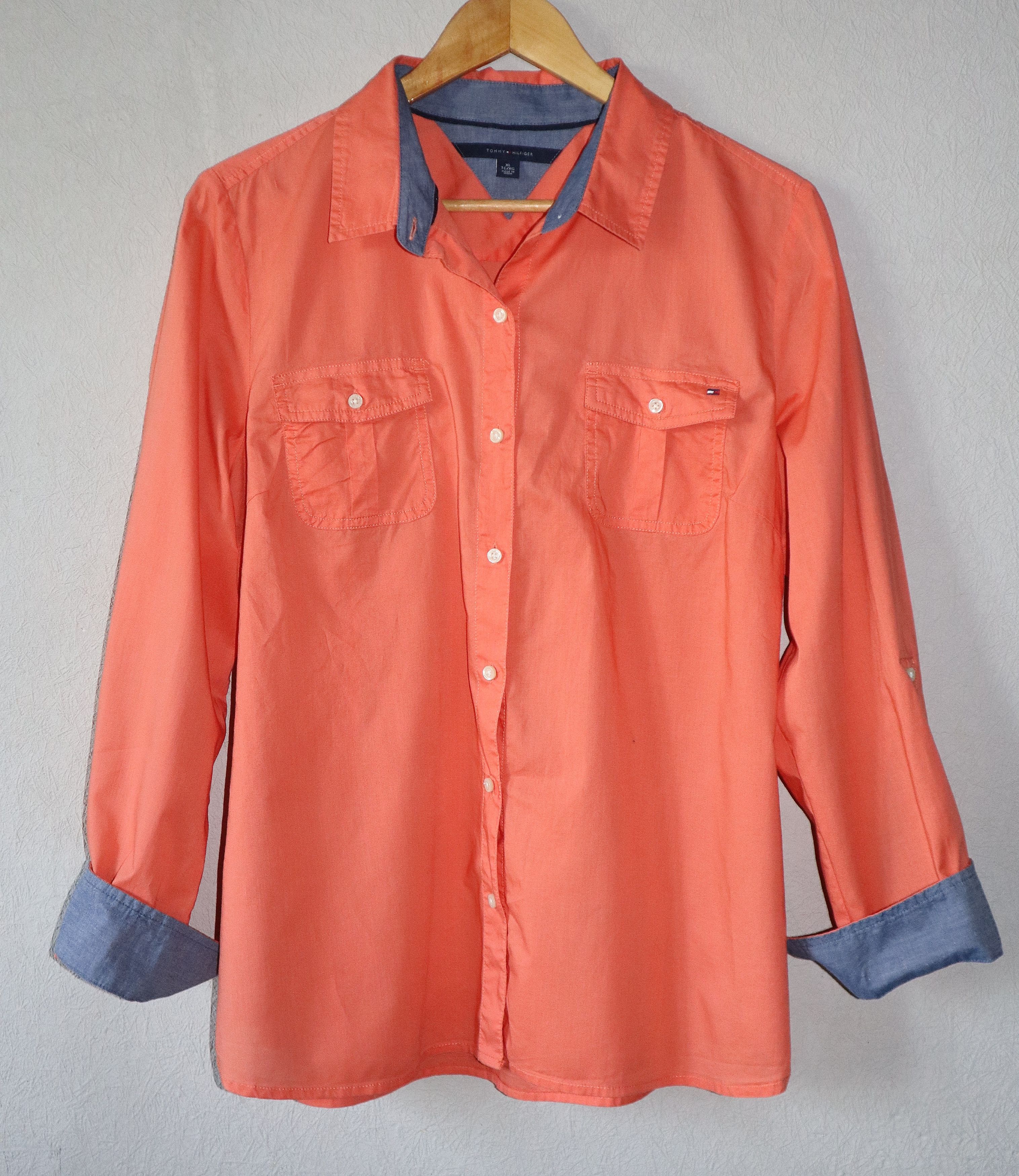 Tommy Hilfiger Orange Long Sleeve Button-Down Shirt Blouse Size XL / US 12-14 / IT 48-50 - 1 Thumbnail