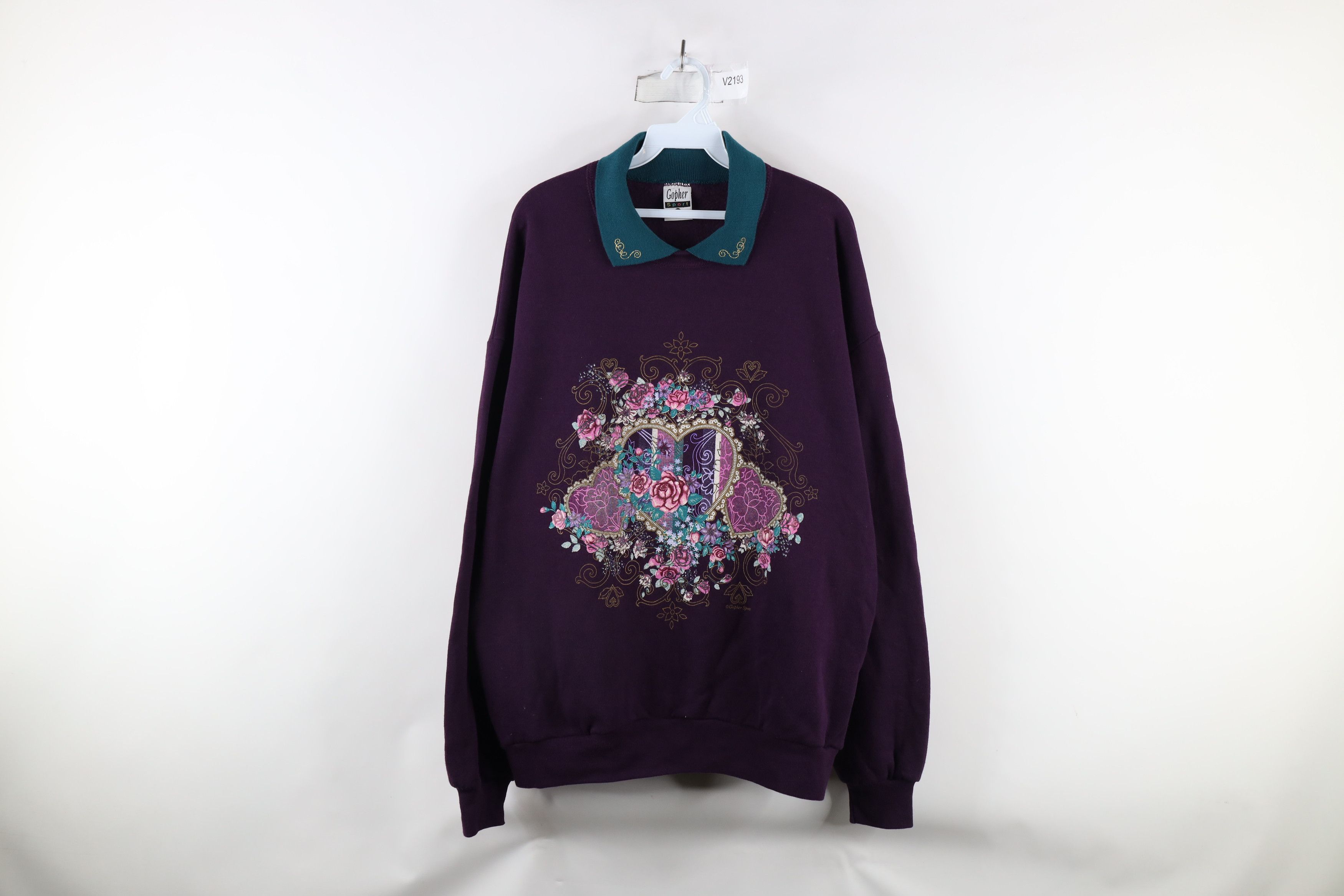 Vintage Vintage 90s Country Primitive Heart Collared Sweatshirt USA Size XL / US 12-14 / IT 48-50 - 1 Thumbnail