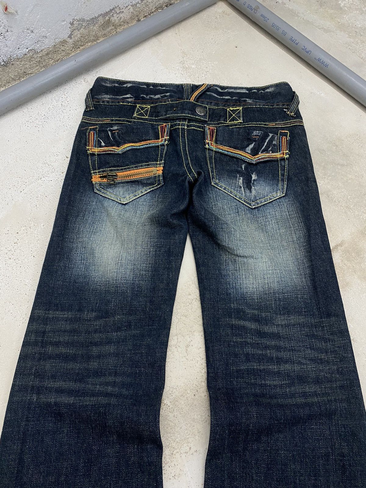 Japanese Brand Flare Colza Japan Mud Washed Whisker Buckle Low Rise Denim Size 29" - 8 Thumbnail