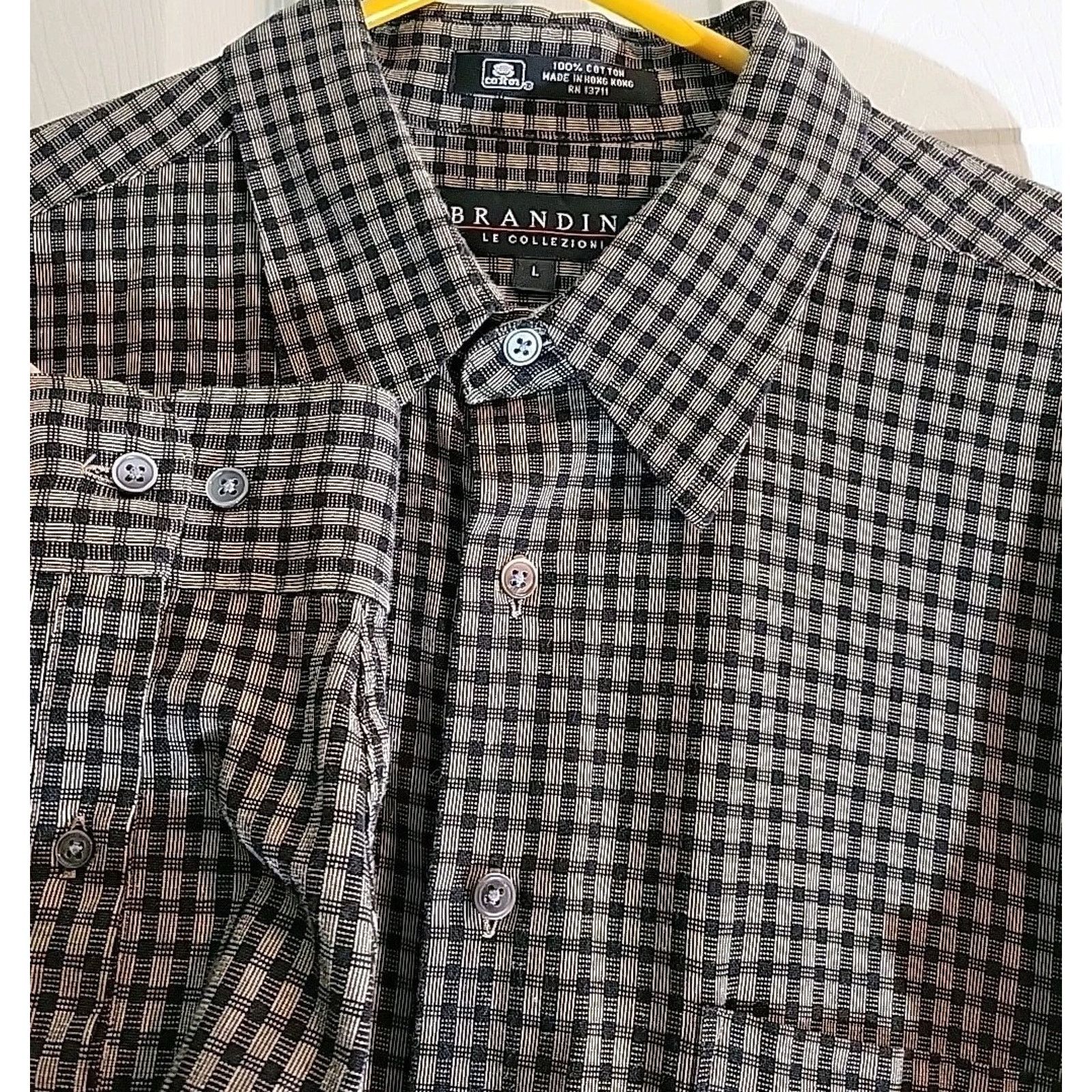 Brandini BRANDINI le collezioni Black Plaid Cotton LG Dress Shirt Size US L / EU 52-54 / 3 - 4 Thumbnail