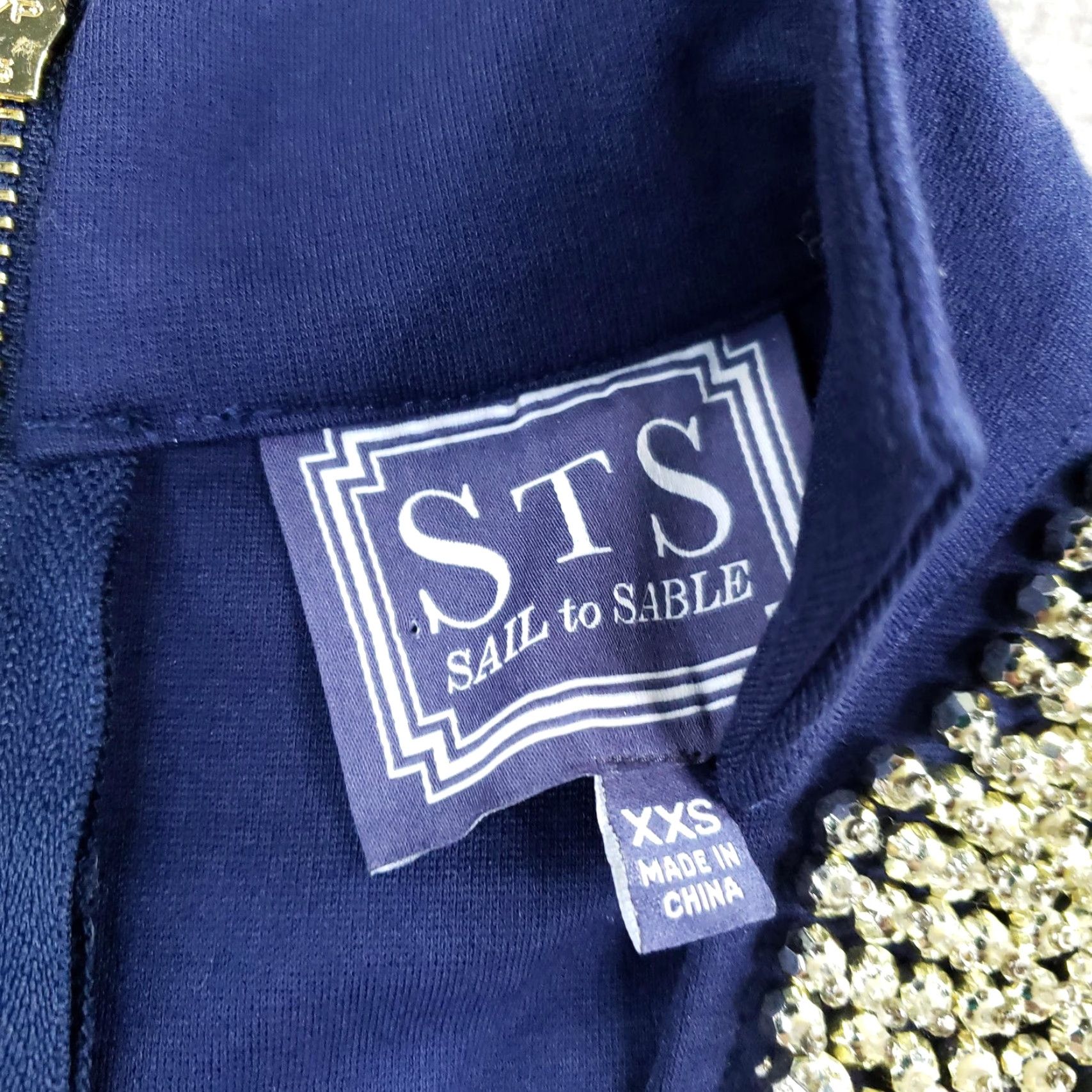 Vintage Sail to Sable Dress Womens XXS Navy Beaded Neckline Long Sleeve Shift Mini Size XXS / US 00 / IT 34 - 6 Thumbnail