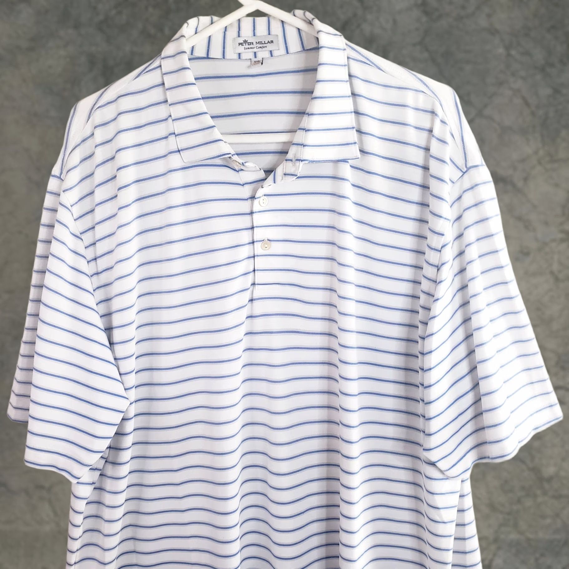 Peter Millar Peter Millar Polo Shirt Mens 2XL Summer Comfort Polo White Blue Gray Striped Logo Free Short Sleeve Collared Pullover Breathable Stretch Regular Fit Size US XXL / EU 58 / 5 - 1 Thumbnail