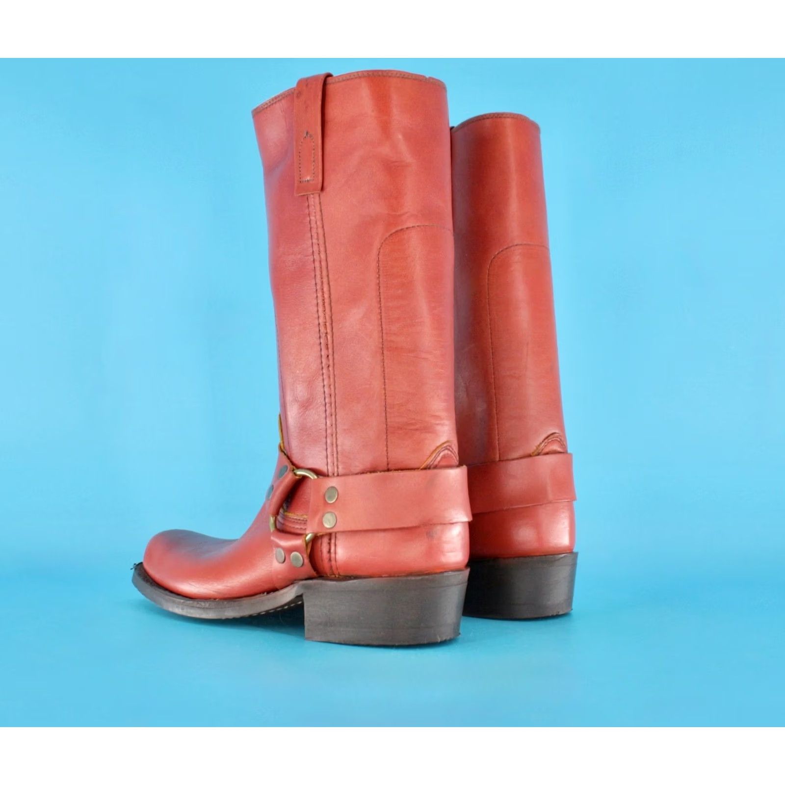 Vintage VTG 70s Boots Texas Boots Brown Leather Boots Mens 7 D Vintage 1970s Biker Motorcycle Harness Boots Size US 7 / EU 40 - 5 Thumbnail