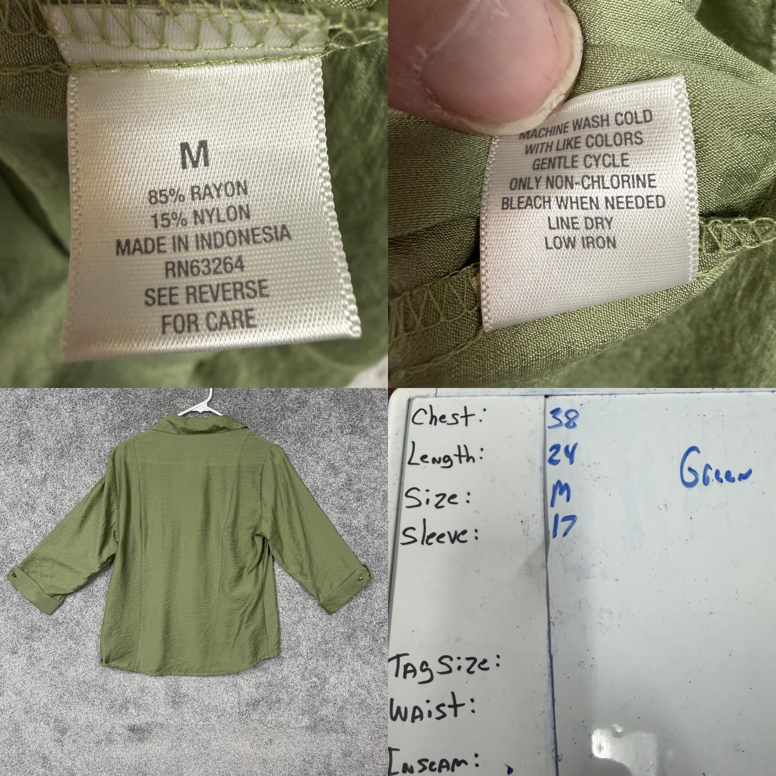 Vintage Dressbarn Button-Up Shirt Womens M Green 3/4 Sleeve Solid Casual Business Preppy Rayon Nylon Collared NWT Size M / US 6-8 / IT 42-44 - 8 Thumbnail