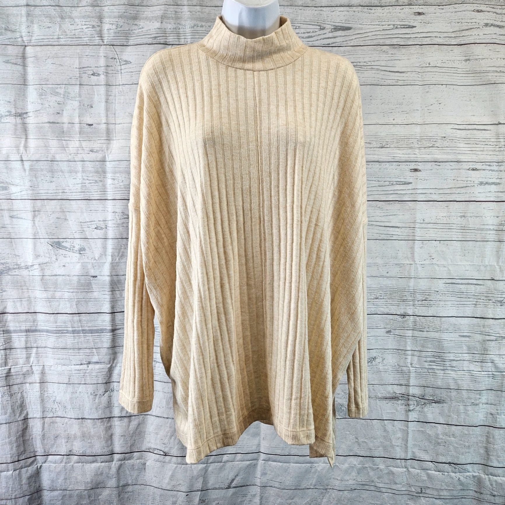 Loft Ann Taylor LOFT Womens Ribbed Top Blouse Size Large Ivory Long Sleeve Mock Neck Oversized Shirt Womens Size L / US 10 / IT 46 - 2 Thumbnail
