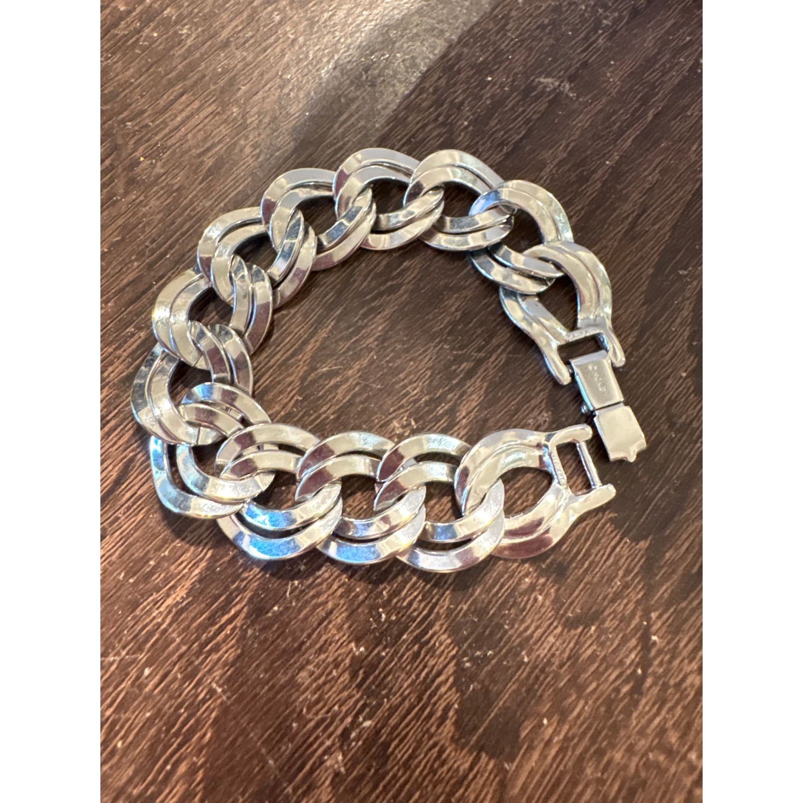 Monet Vintage Monet Silver Tone Chunky Bracelet 6.75 Inch Signed Size ONE SIZE - 3 Thumbnail