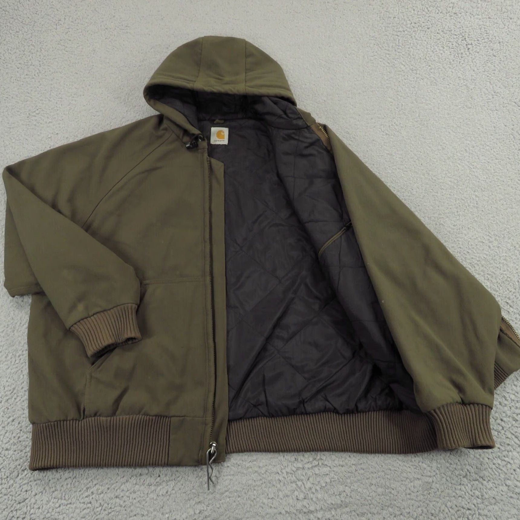 Carhartt VINTAGE Carhartt Jacket Mens 2XL Green Full Zip Hooded Quilt Lined Coat J130 90s Grunge USA Army Outdoors Workwear Bomber Jacket Outdoors Mens Size US XXL / EU 58 / 5 - 5 Thumbnail