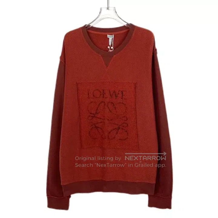Loewe Red Logo Letter Flower Knit Cotton Crewneck Long Sle