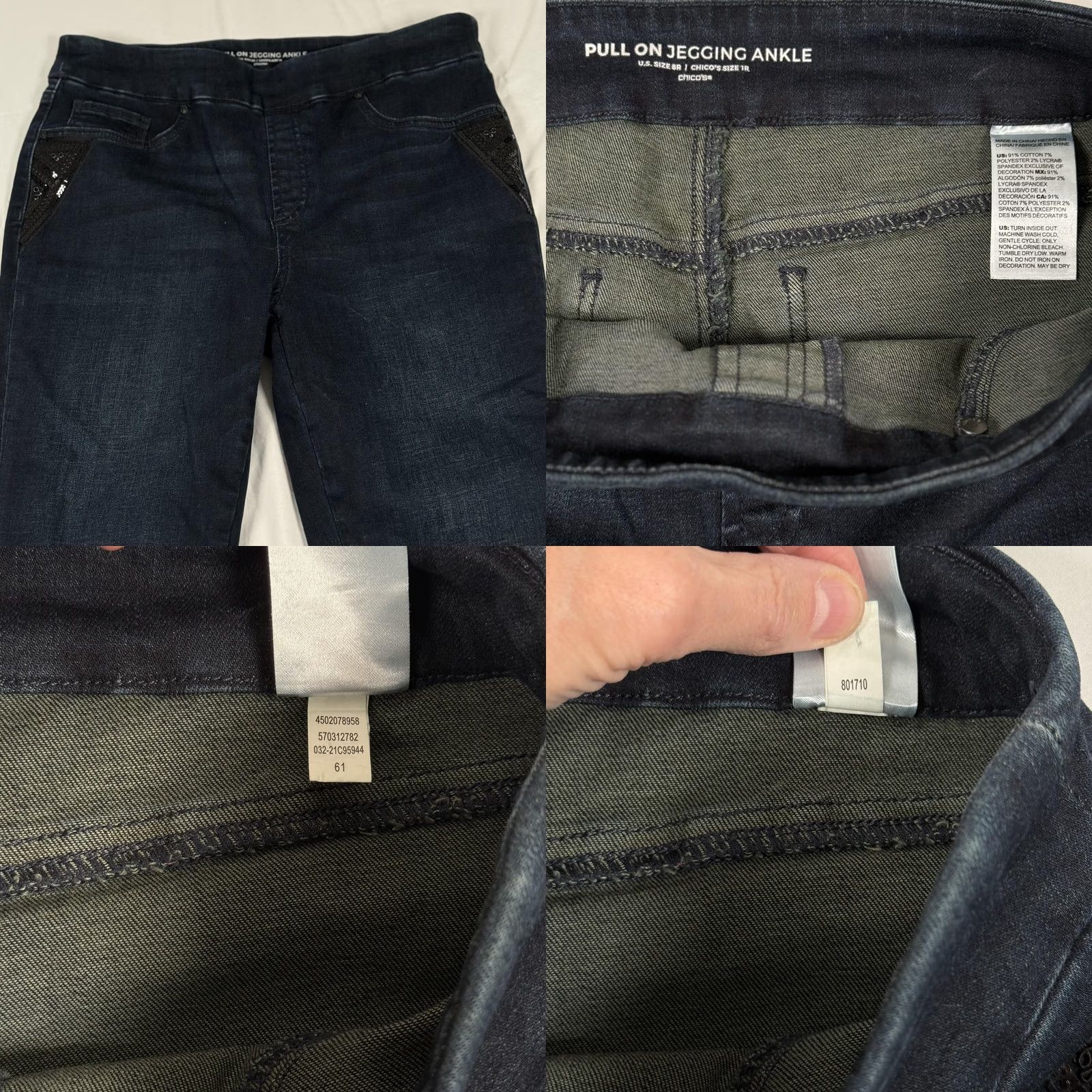 Vintage Chicos Womens Jegging Jeans 8R Dark Wash Sequin Crop Embellished Size 30" / US 8 / IT 44 - 8 Thumbnail