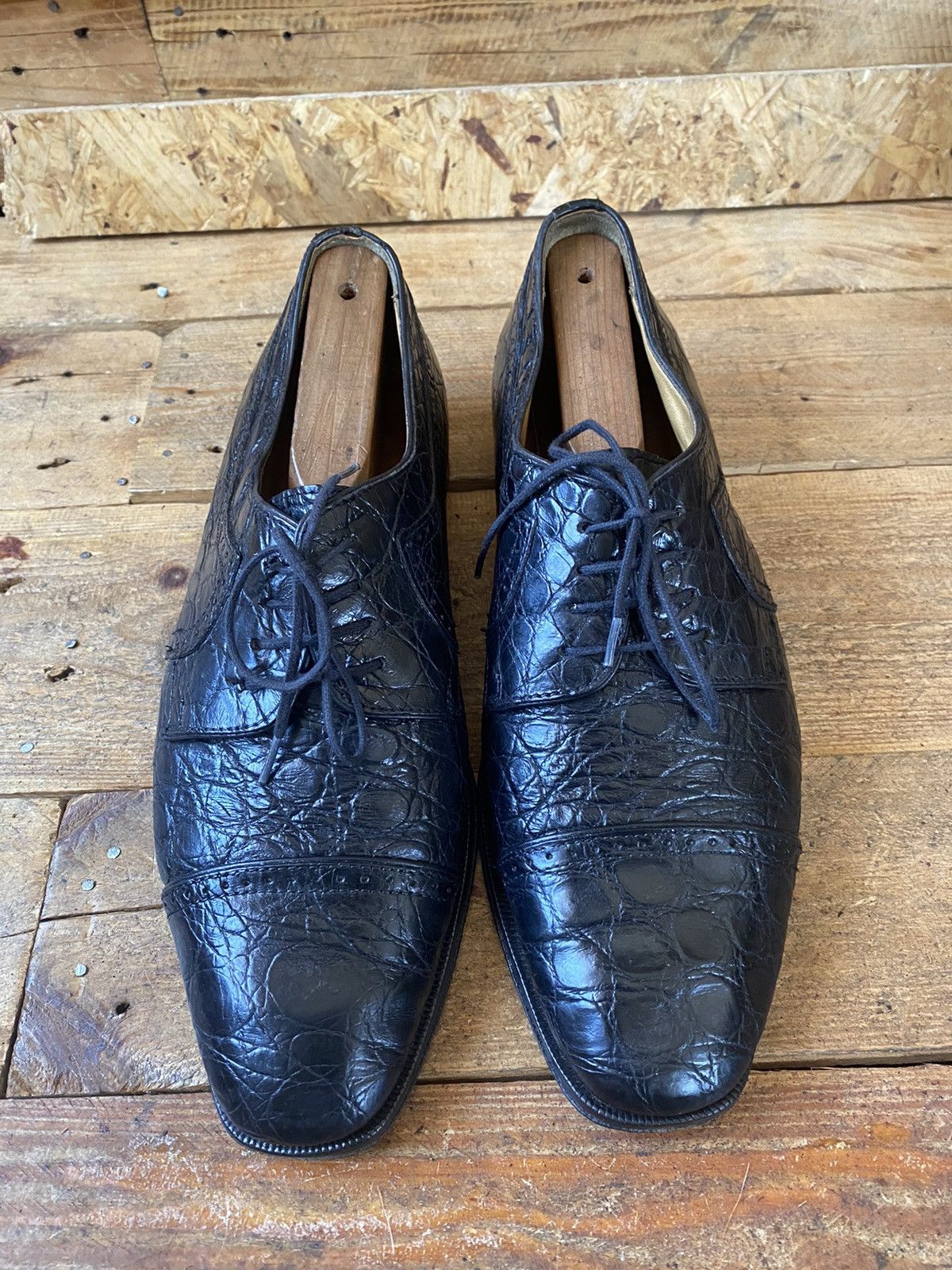 Designer × Vintage × Zelli Zelli oxford exotic crocodile black captoe leather shoes 42 Size US 9.5 / EU 42-43 - 2 Thumbnail