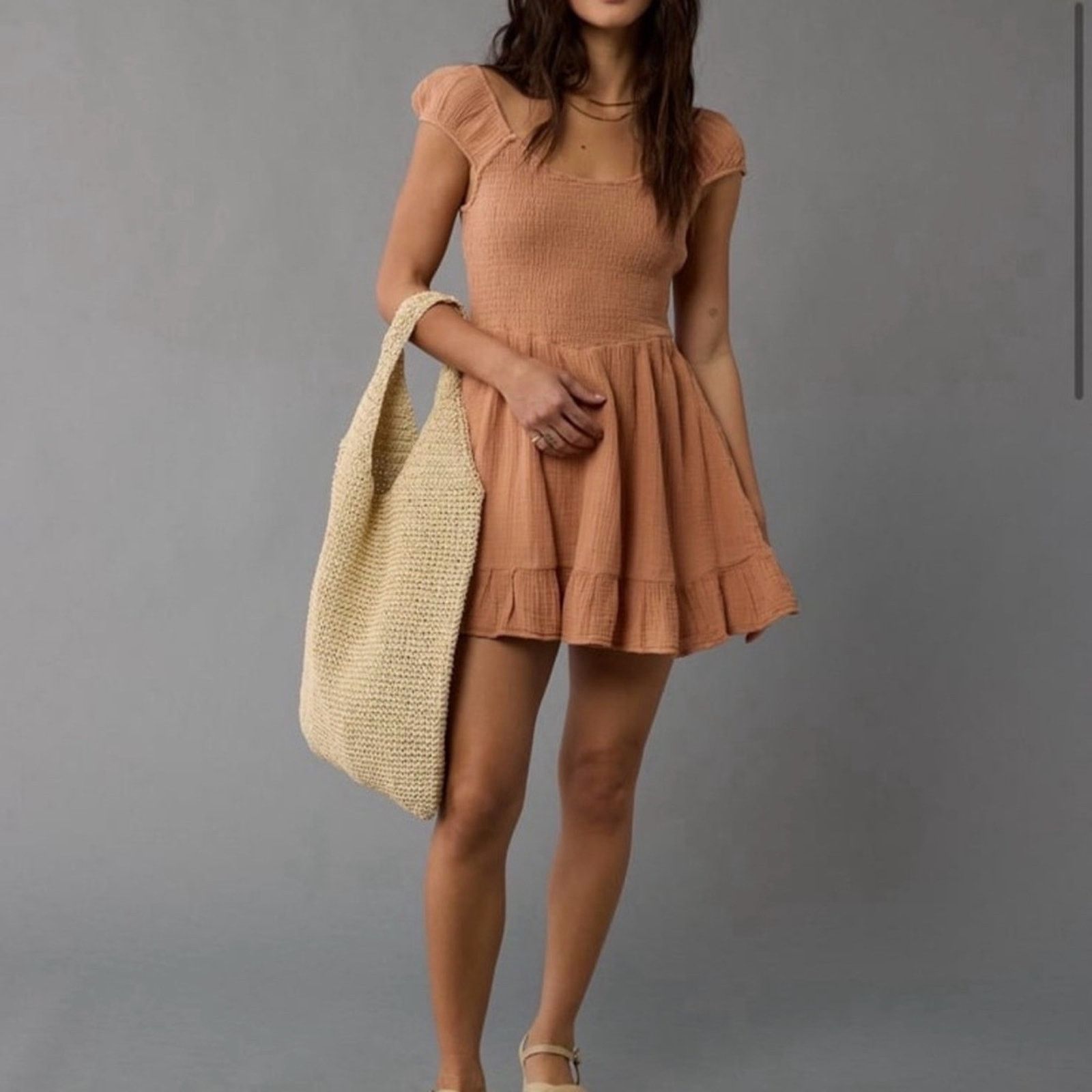 American Eagle Outfitters American Eagle Smocked Bodice Gauze Mini Dress Womens Medium Size M / US 6-8 / IT 42-44 - 1 Thumbnail