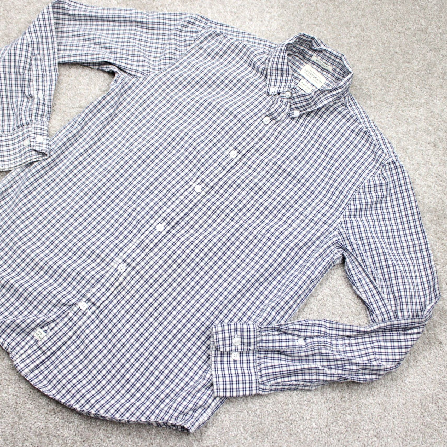 Lucky Brand Lucky Brand Button-Up Shirt Mens Medium Plaid Cotton Long Sleeve Blue White Label 90s Classic Casual Workwear Size US M / EU 48-50 / 2 - 3 Thumbnail