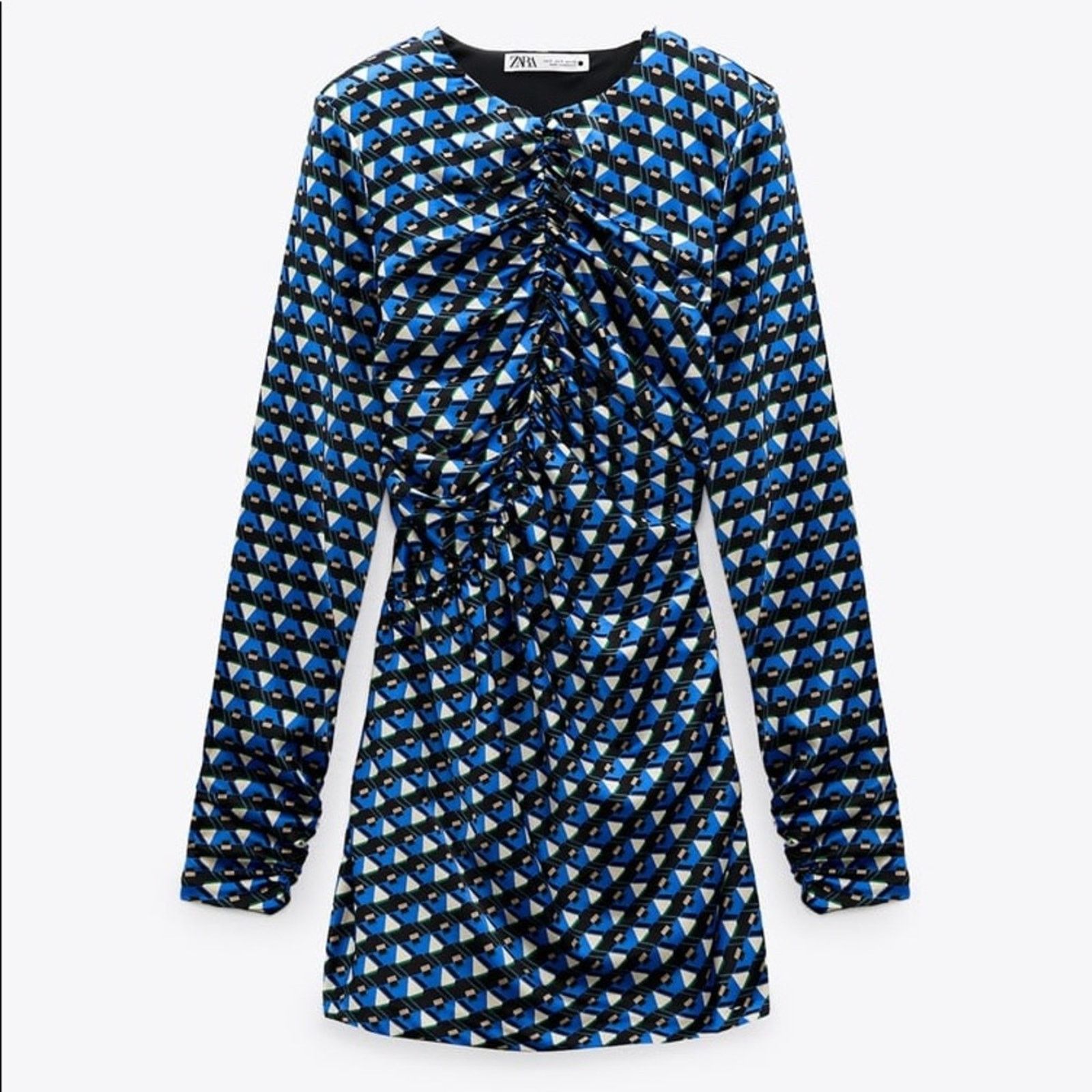 Zara ZARA BLOGGER FAVORITE GEOMETRIC PRINT DRESS BLUISH Size XS / US 0-2 / IT 36-38 - 8 Thumbnail