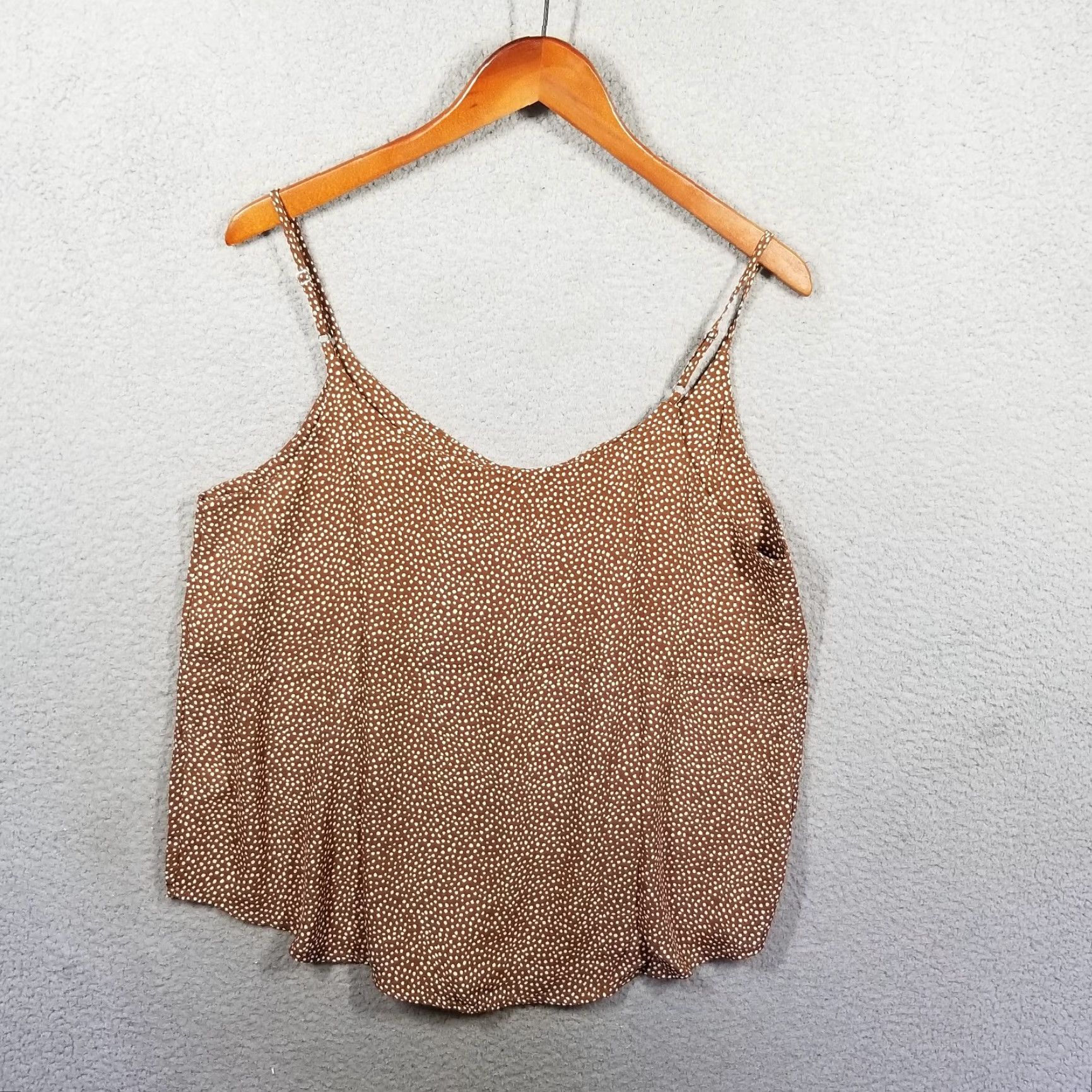 Anthropologie VINTAGE Anthropologie MINE Women's Tank Top Sleeveless Spaghetti Strap Brown Polka Dot Basic 2010s Large Size L / US 10 / IT 46 - 7 Thumbnail