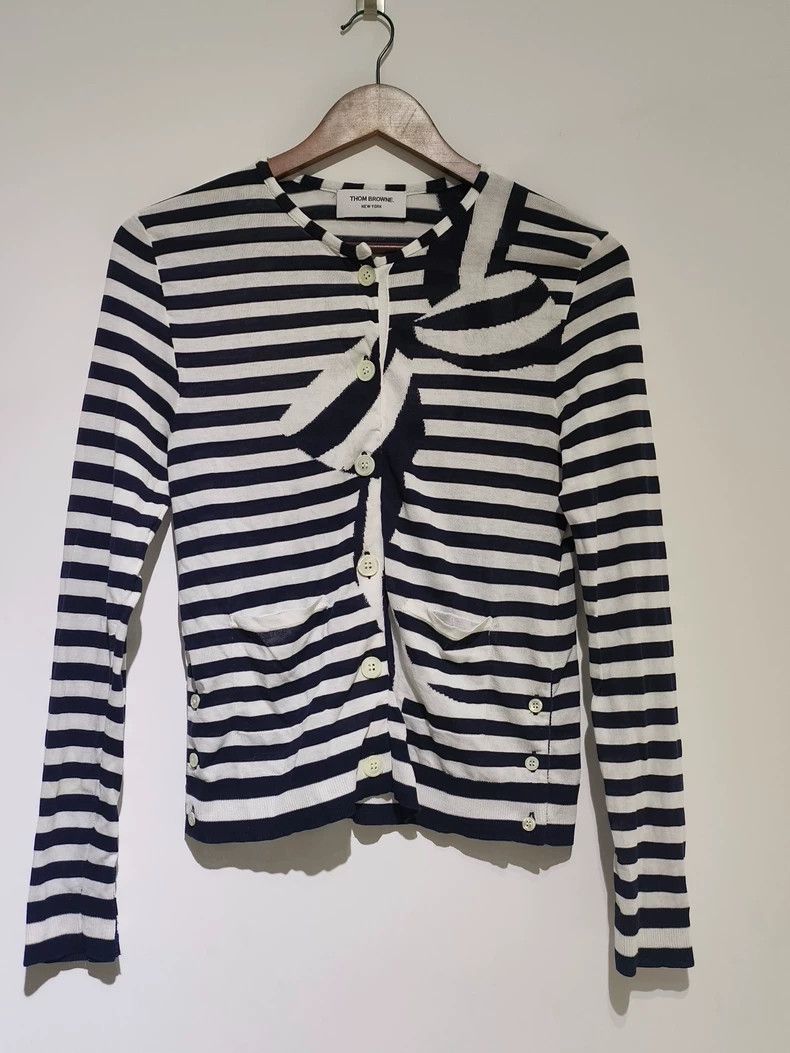 Thom Browne Thom Browne size3 White and black striped cardigan Size US L / EU 52-54 / 3 - 1 Thumbnail