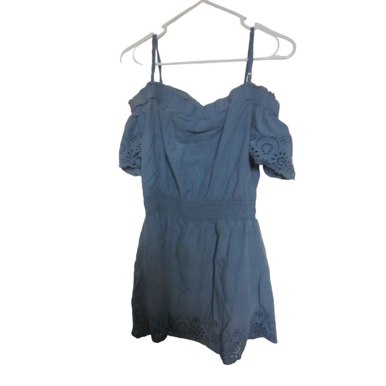 Blush Blush Blue Eyelet Off Shoulder Mini Dress Boho Summer Large Size 27" / US 4 / IT 40 - 8 Thumbnail