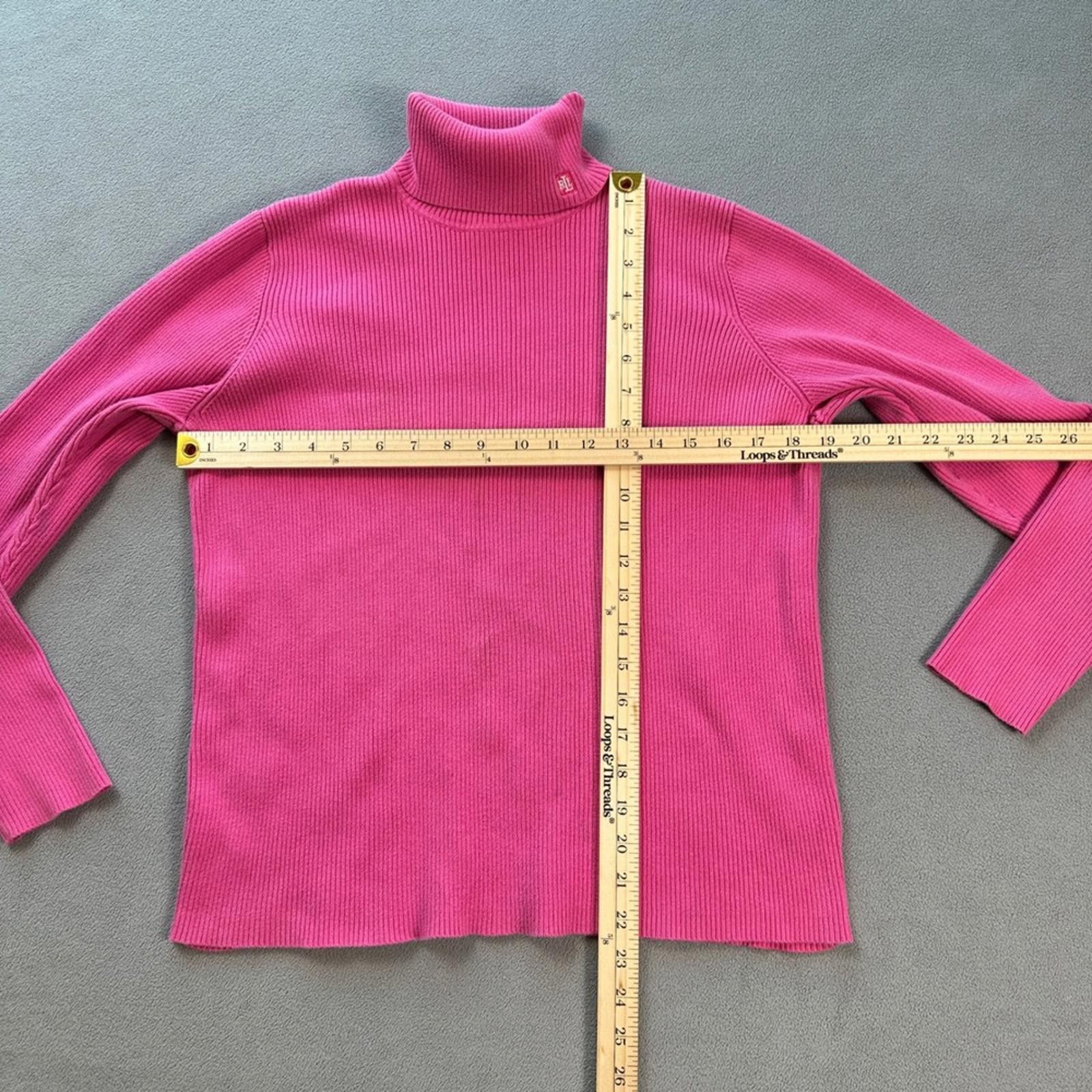 Lauren Ralph Lauren Lauren Ralph Lauren Turtleneck Sweater Pink Ribbed Womens XL Size XL / US 12-14 / IT 48-50 - 4 Thumbnail