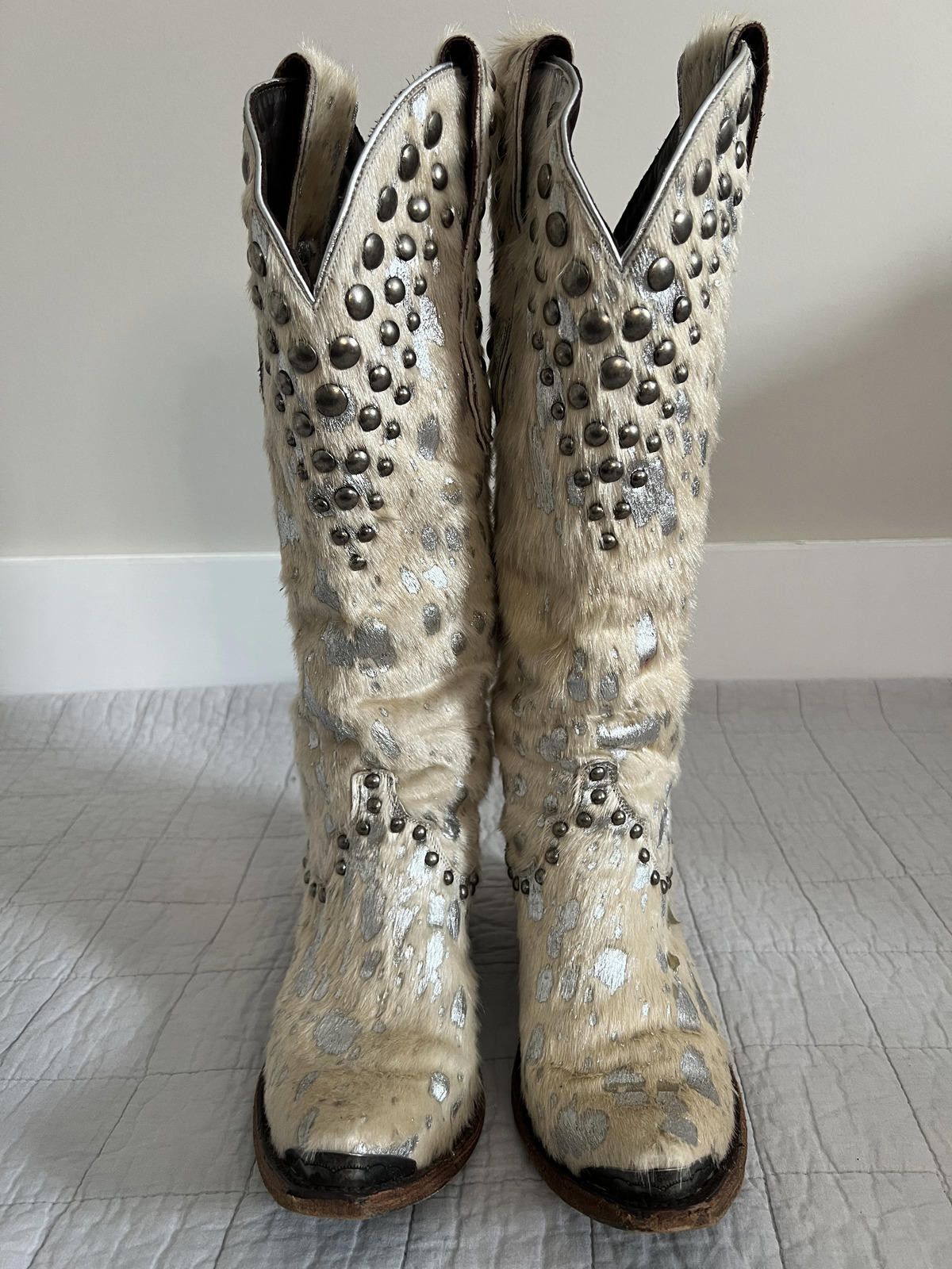 Other Lane Pony Hair & Metallic Studded Western Boots, Snip Toe Size US 8 / IT 38 - 5 Thumbnail