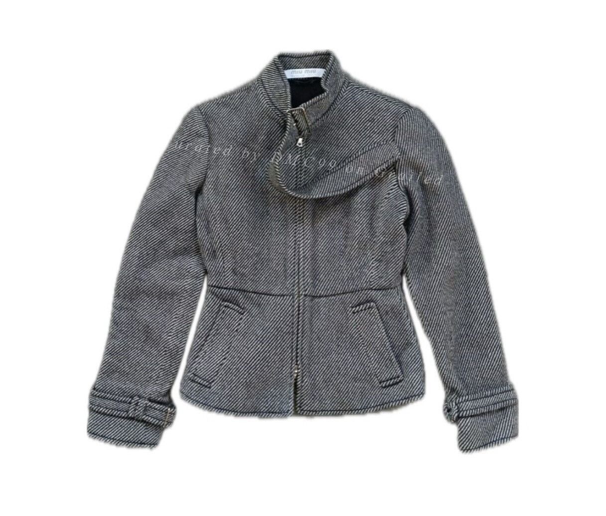 Miu Miu 1990s Miumiu Belted Wool Grey Jacket Size M / US 6-8 / IT 42-44 - 1 Thumbnail