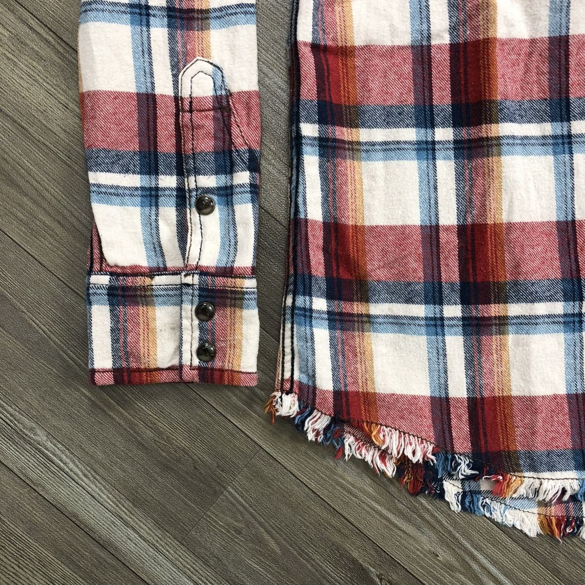 If Six Was Nine × Japanese Brand × Le Grande Bleu (L.G.B.) 2000's GOA Unfinished Plaid Punk Style Western Shirt Flannel Size US M / EU 48-50 / 2 - 4 Thumbnail