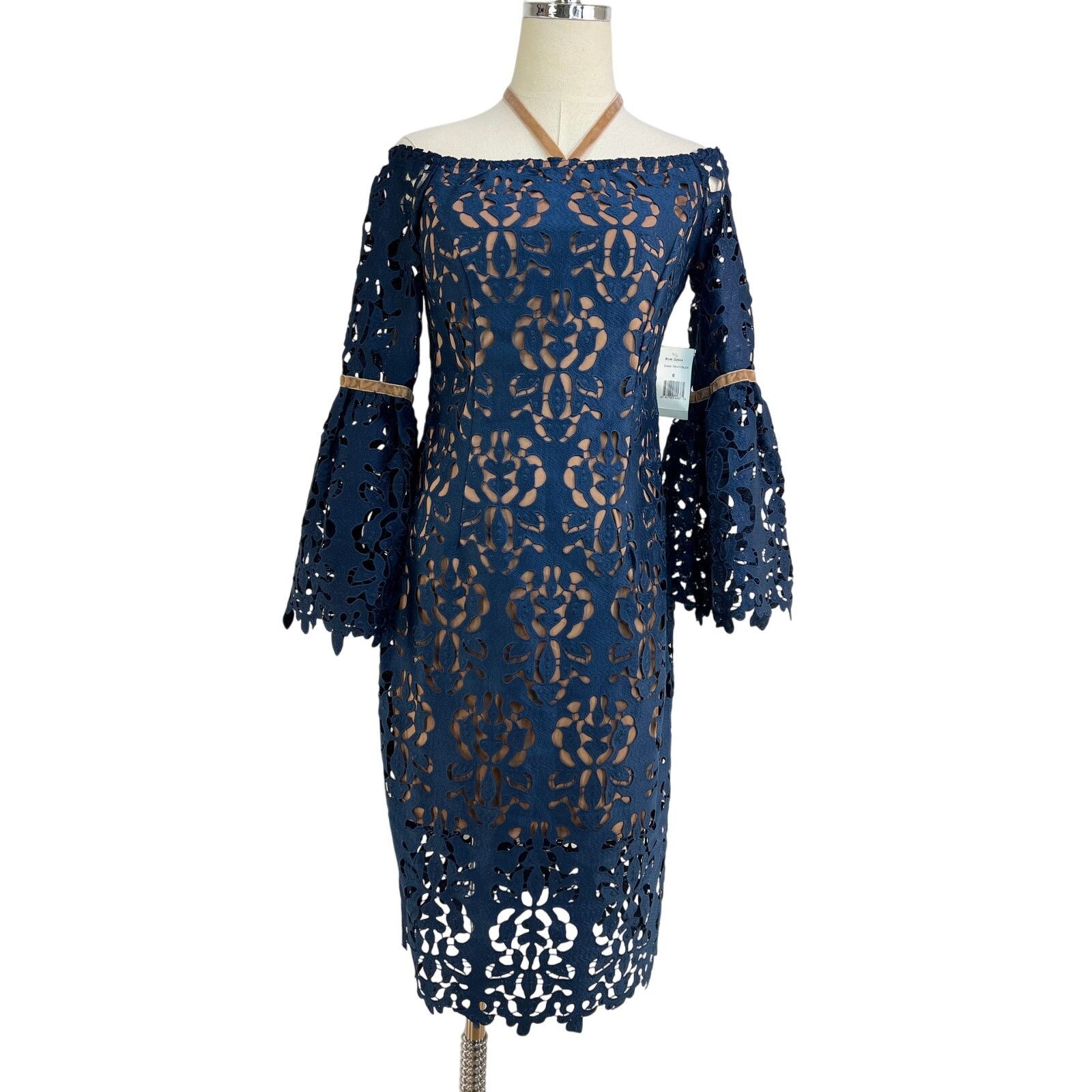 Other Alexia Admore Off The Shoulder Lace Dress Navy Blue Size M / US 6-8 / IT 42-44 - 1 Thumbnail