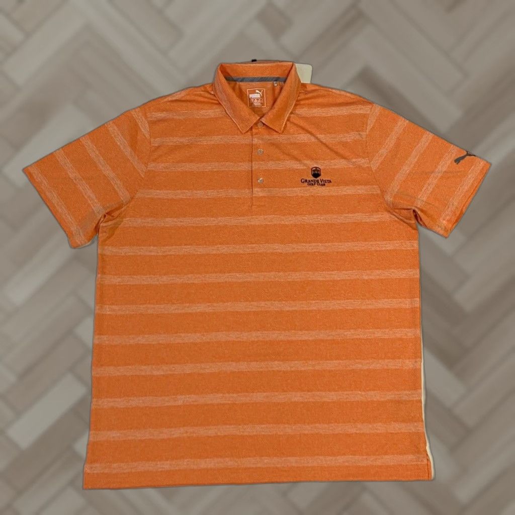 Puma PUMA Golf Polo Shirt Mens XL Orange Striped Short Sleeve Button Collared Performance Activewear Casual Sportswear Size US XL / EU 56 / 4 - 1 Thumbnail