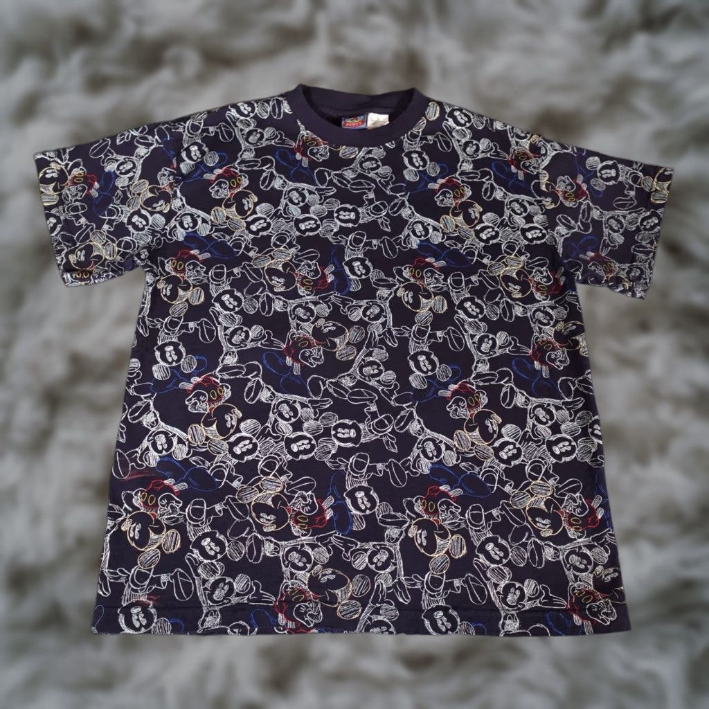 Disney VINTAGE Disney Mickeys World All Over Print T-Shirt Men L Graphic Cartoon Crew Neck Short Sleeve Blue 2000s Size US L / EU 52-54 / 3 - 1 Thumbnail