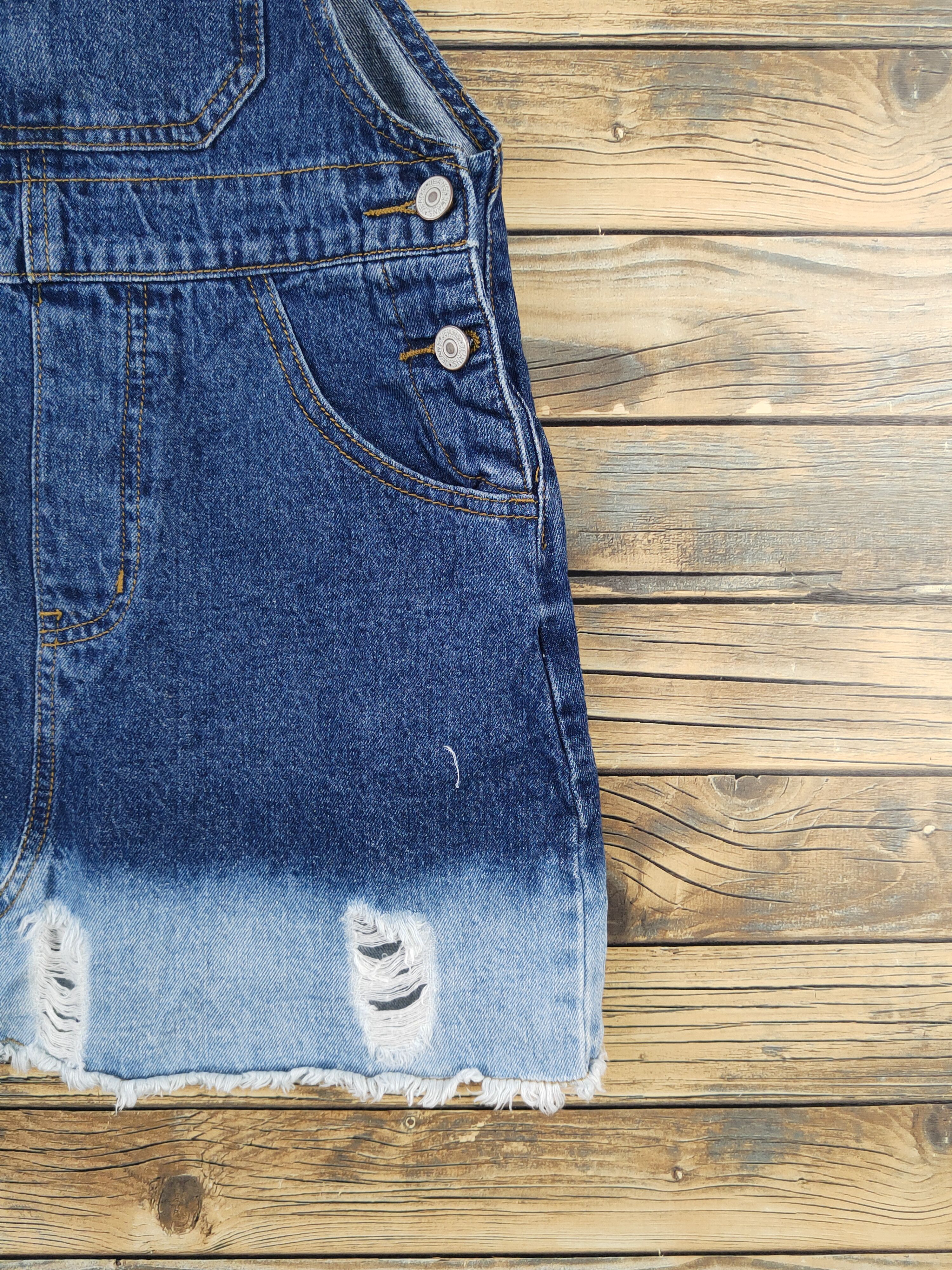 Japanese Brand × Vintage Eptison Dark Blue Distressed Denim Skirt Jumpsuits Size 29" - 7 Thumbnail
