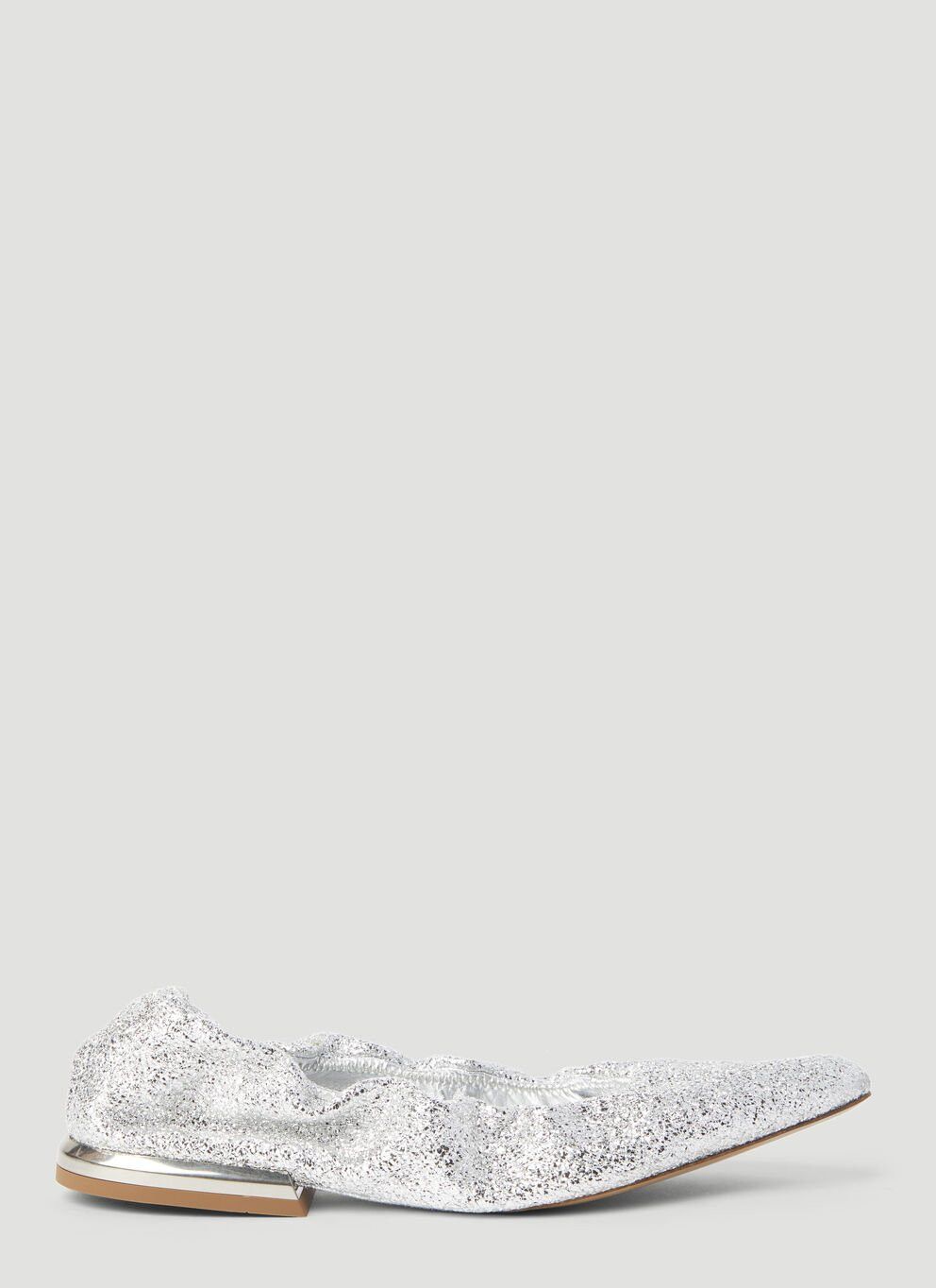 image of Dries Van Noten Glitter Flats in Silver, Women's (Size 8)