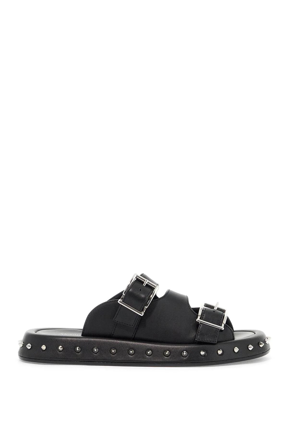 Alexander McQueen o1s22i1n1024 Leather Punk Slides in Black Size US 9 / IT 39 - 1 Thumbnail