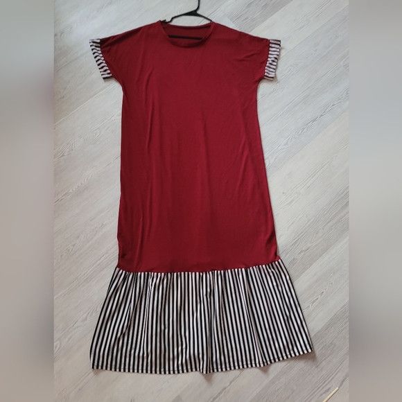 Shein Vertical-Striped Patchwork maxi Dress - Burgundy color Size XXL / US 16-18 / IT 52-54 - 2 Thumbnail