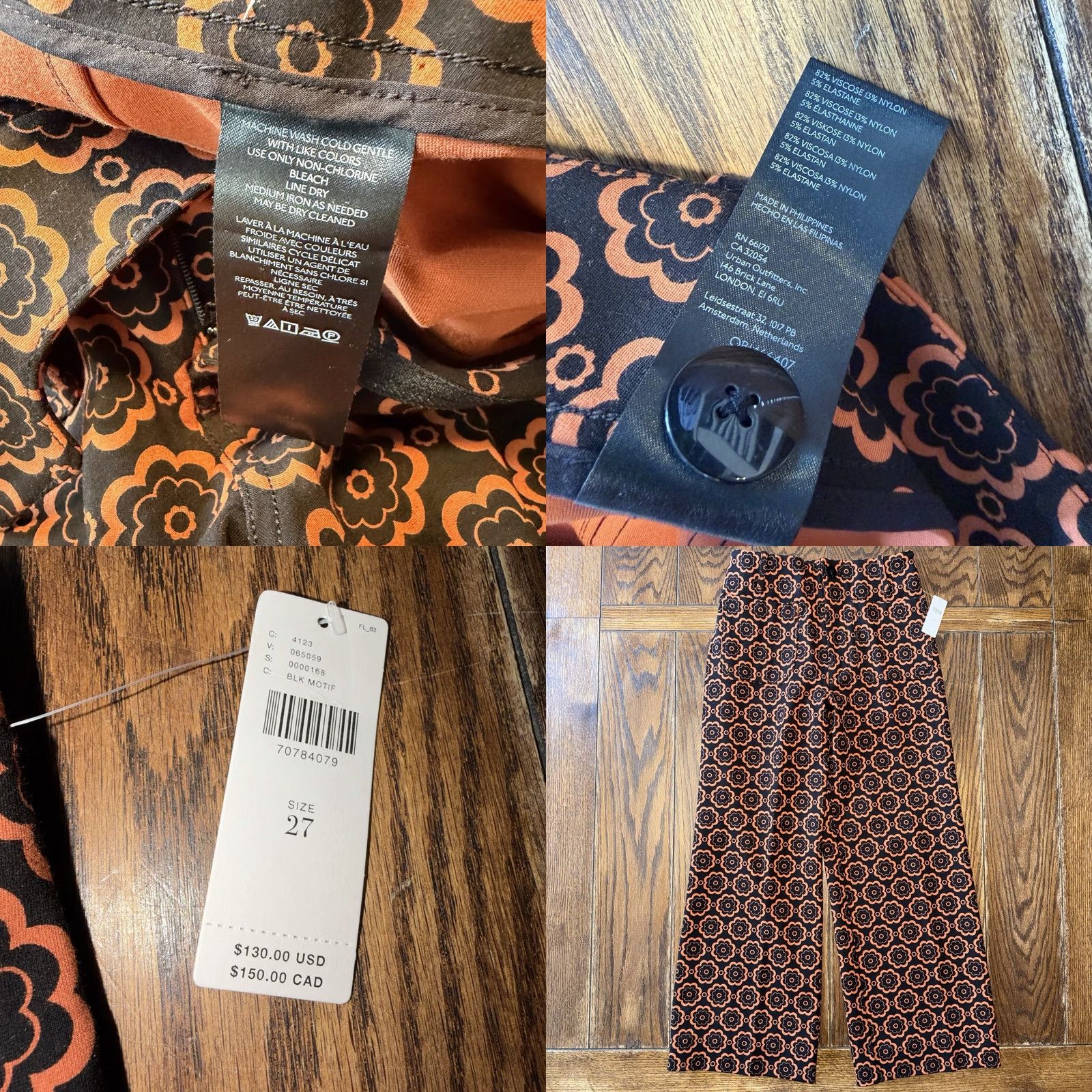 Anthropologie VINTAGE Anthropologie Maeve The Colette Pants Wide-Leg Black Orange Motif Size 27 New Size 27" / US 4 / IT 40 - 8 Thumbnail