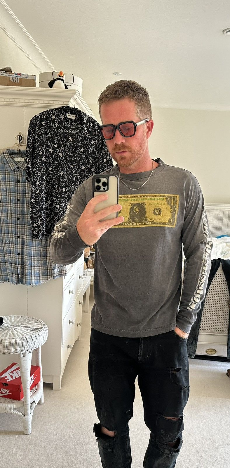 Saint Michael Saint Mxxxxxx Michael anxiety dollar gray sleeve t shirt M Size US M / EU 48-50 / 2 - 4 Thumbnail