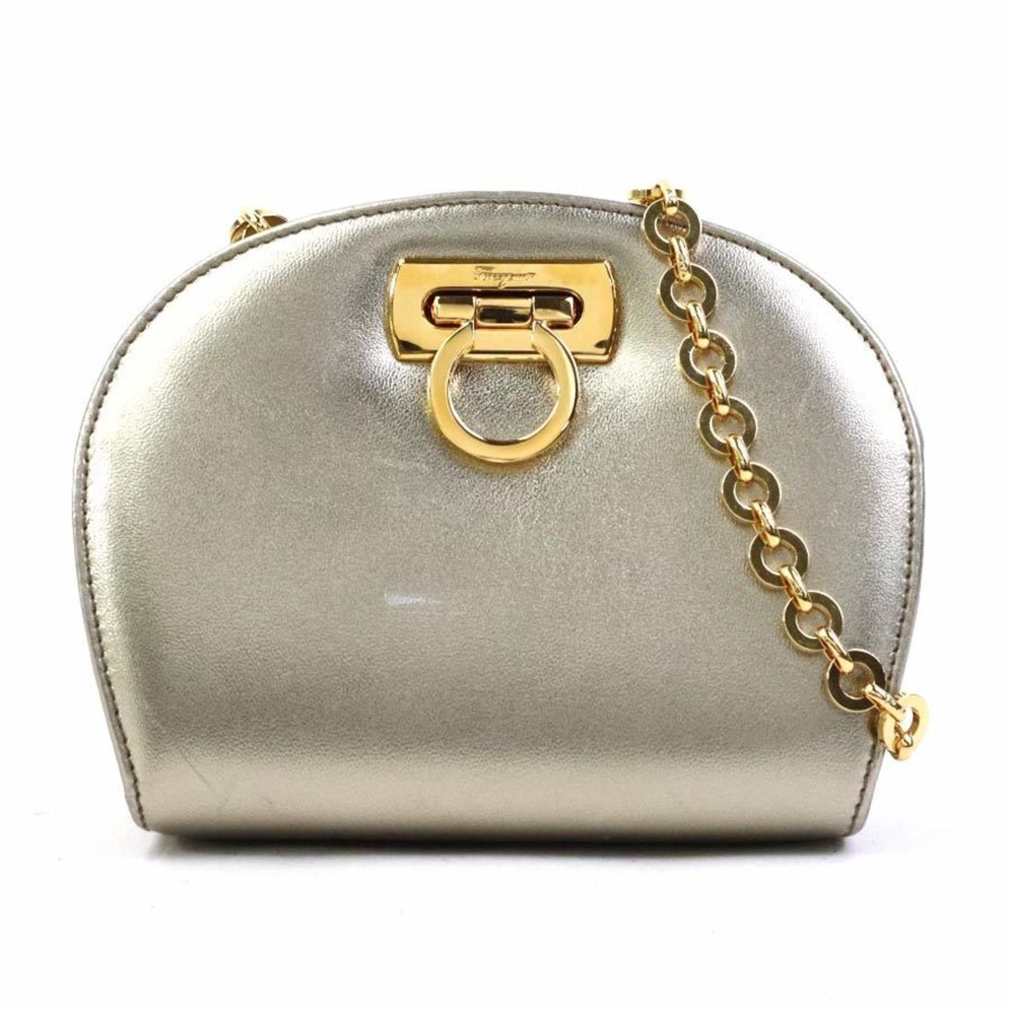 Salvatore Ferragamo Salvatore Ferragamo Gancini Leather and Metal Shoulder Bag in Gold for Women (e60753a) Size ONE SIZE - 1 Thumbnail