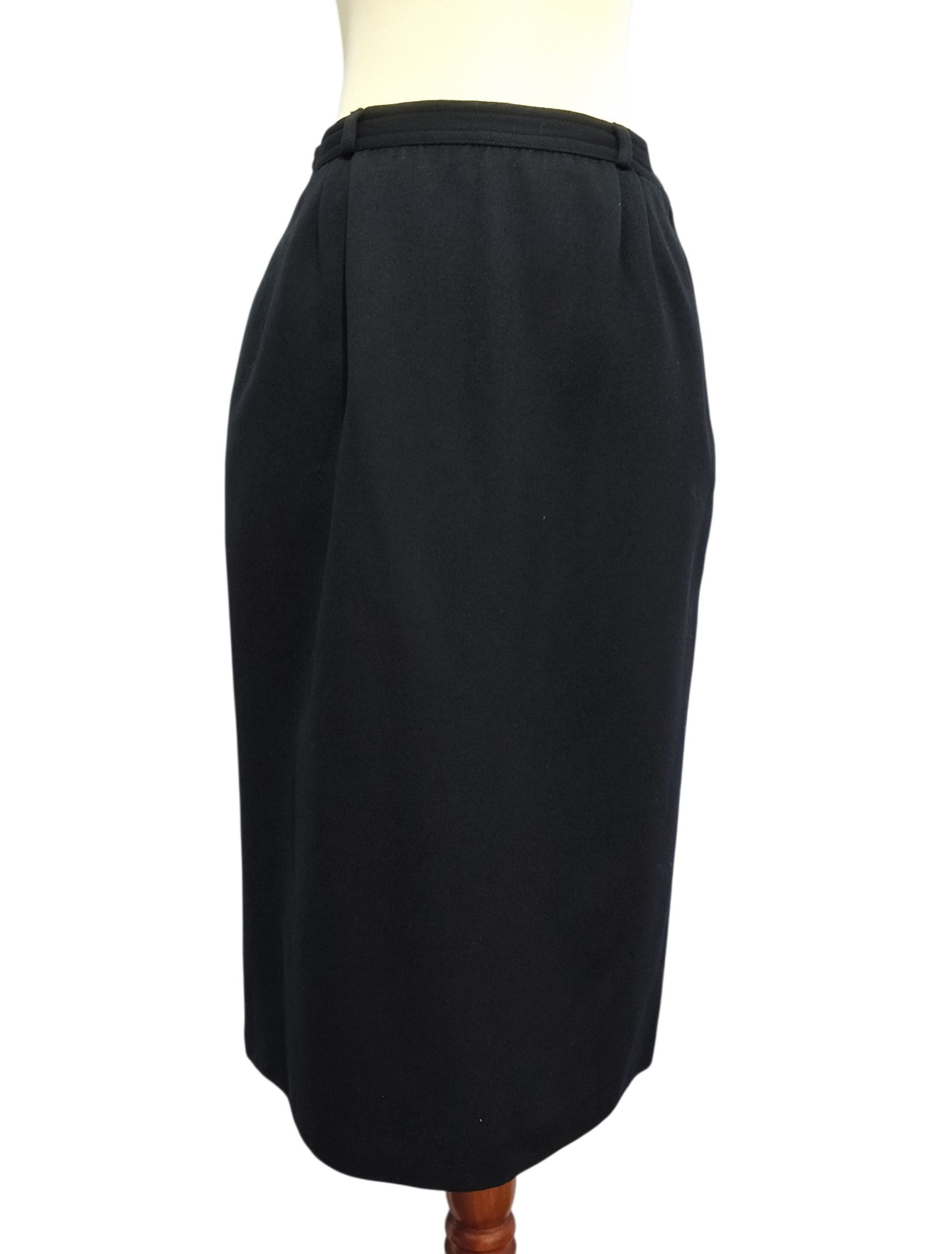 Valentino 💥90s Valentino Garavani Miss V Black Wool Midi Skirt Size 28" / US 6 / IT 42 - 2 Thumbnail