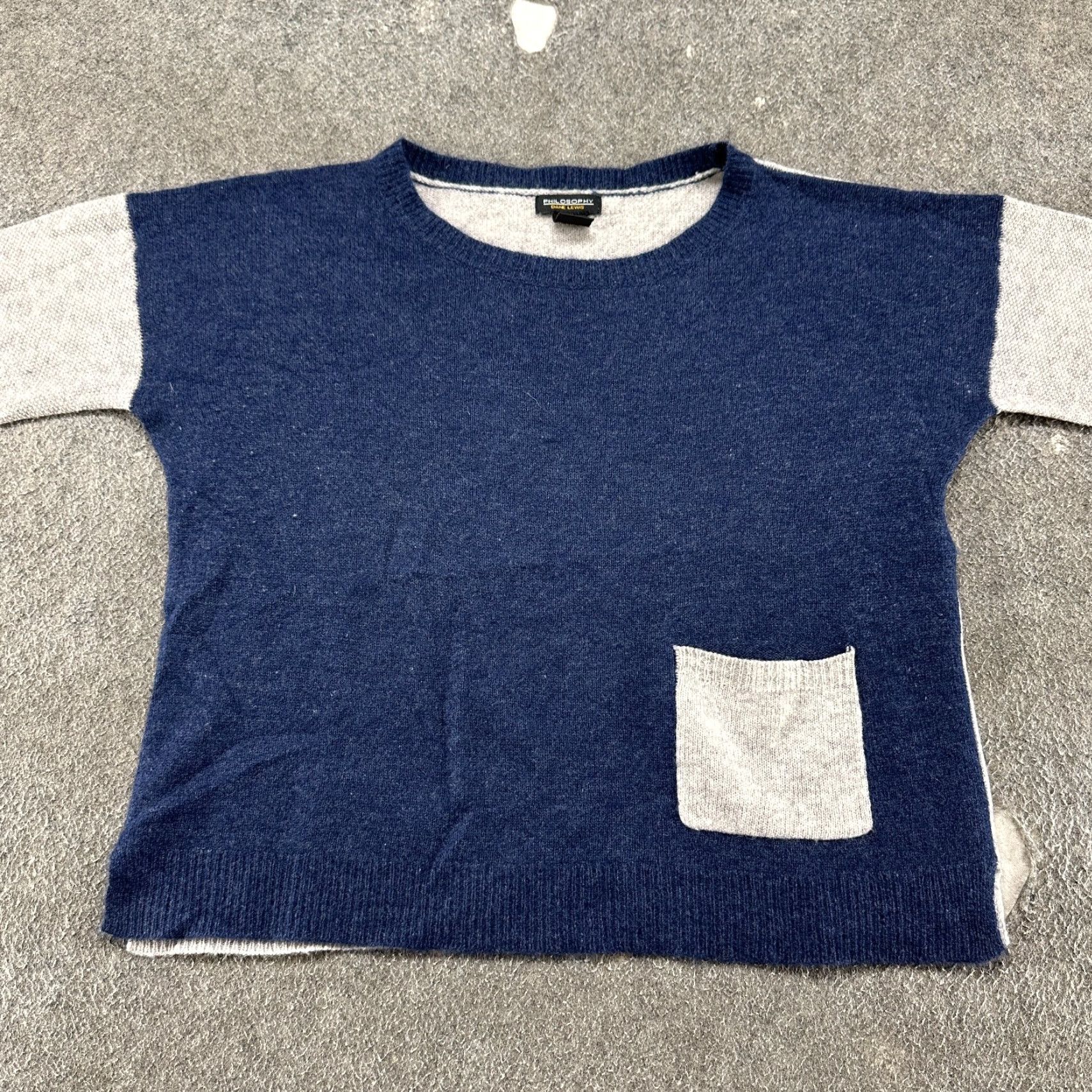 Vintage Philosophy Dane Lewis Sweater Womens L Blue Grey Pocket Long Sleeve Cashmere Size L / US 10 / IT 46 - 3 Thumbnail