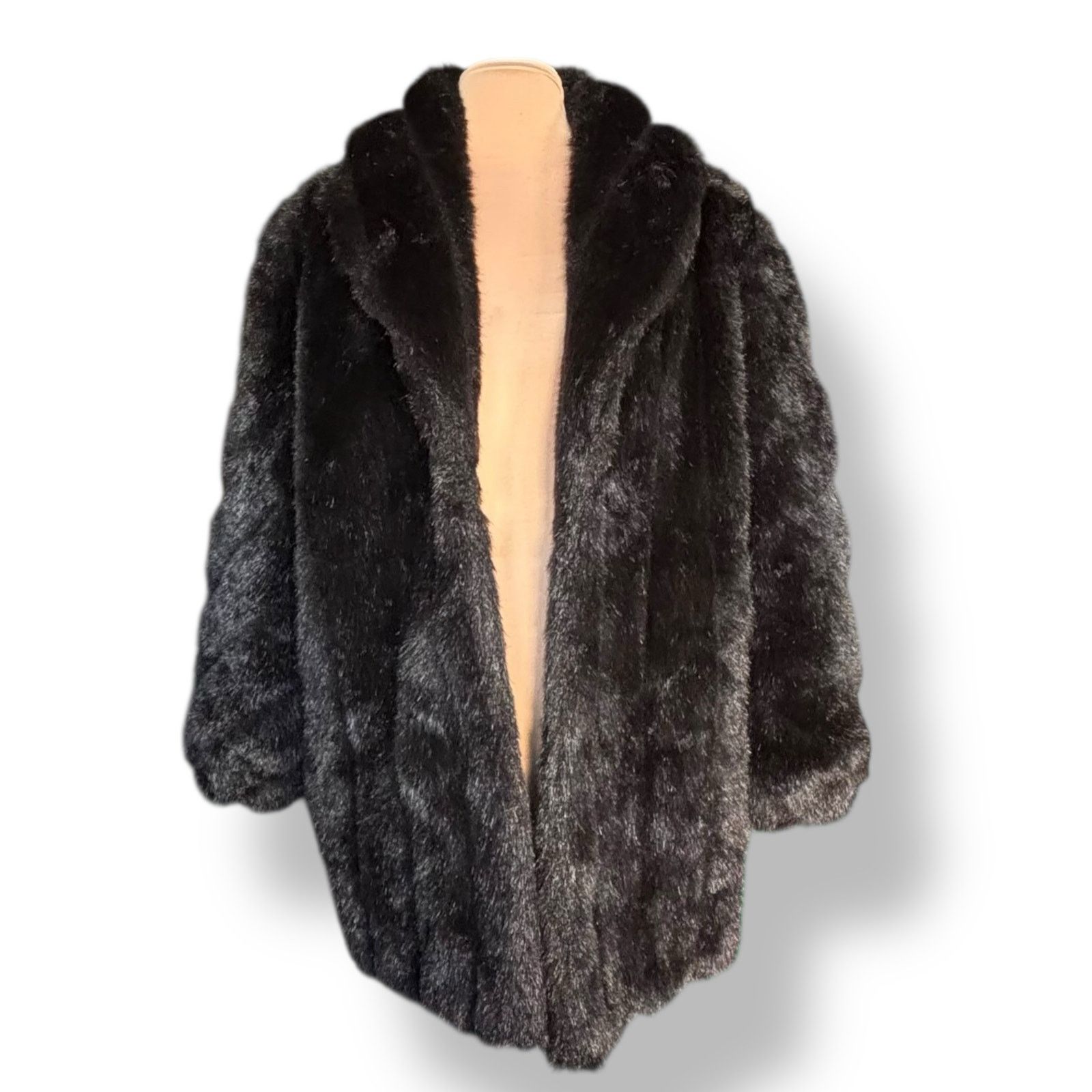 Vintage Vintage Monterey Fashions Black Faux Fur Coat Large USA Made Size L / US 10 / IT 46 - 3 Thumbnail