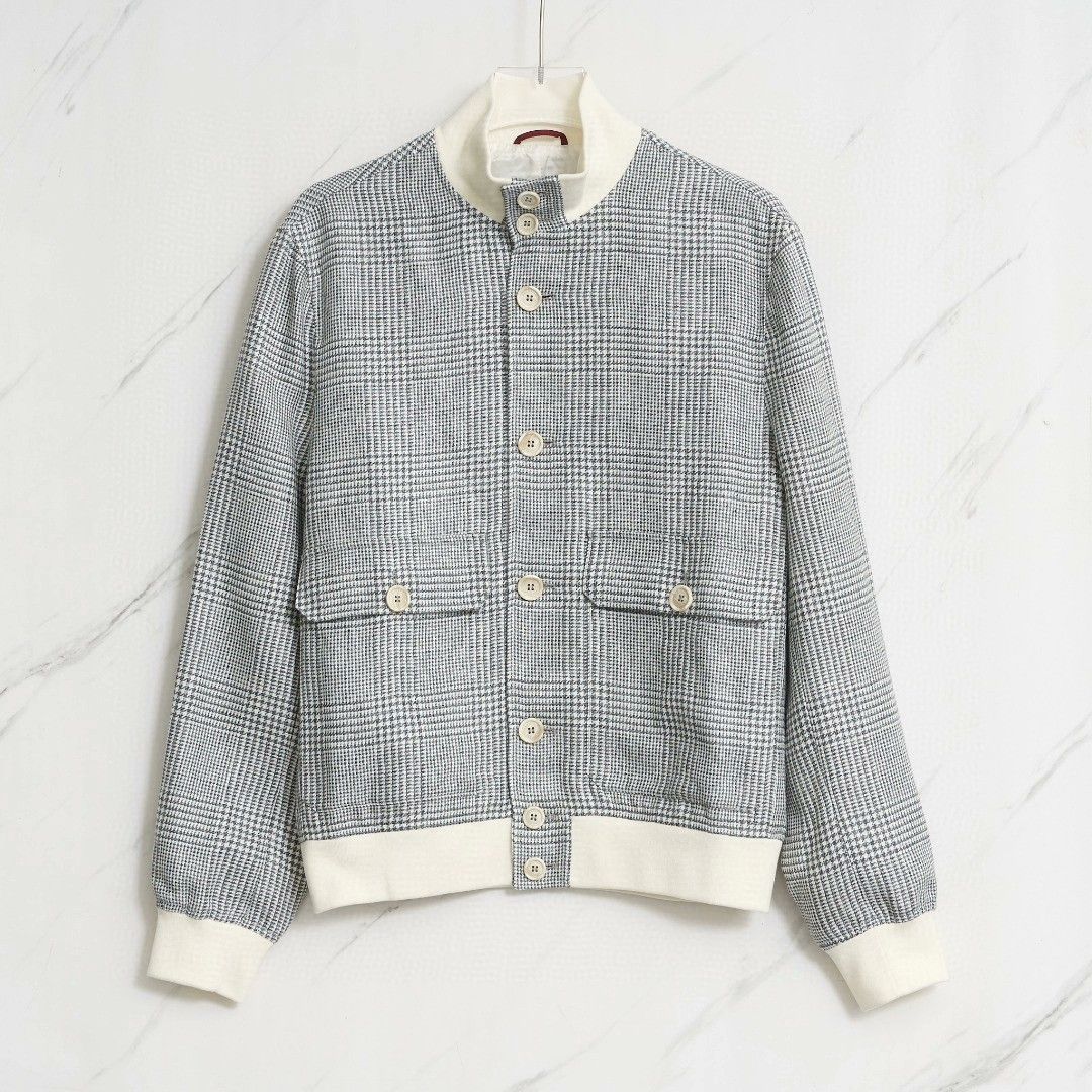 Brunello Cucinelli Brunello Cucinelli Men's Houndstooth Stand Collar Jacket Size US M / EU 48-50 / 2 - 1 Thumbnail