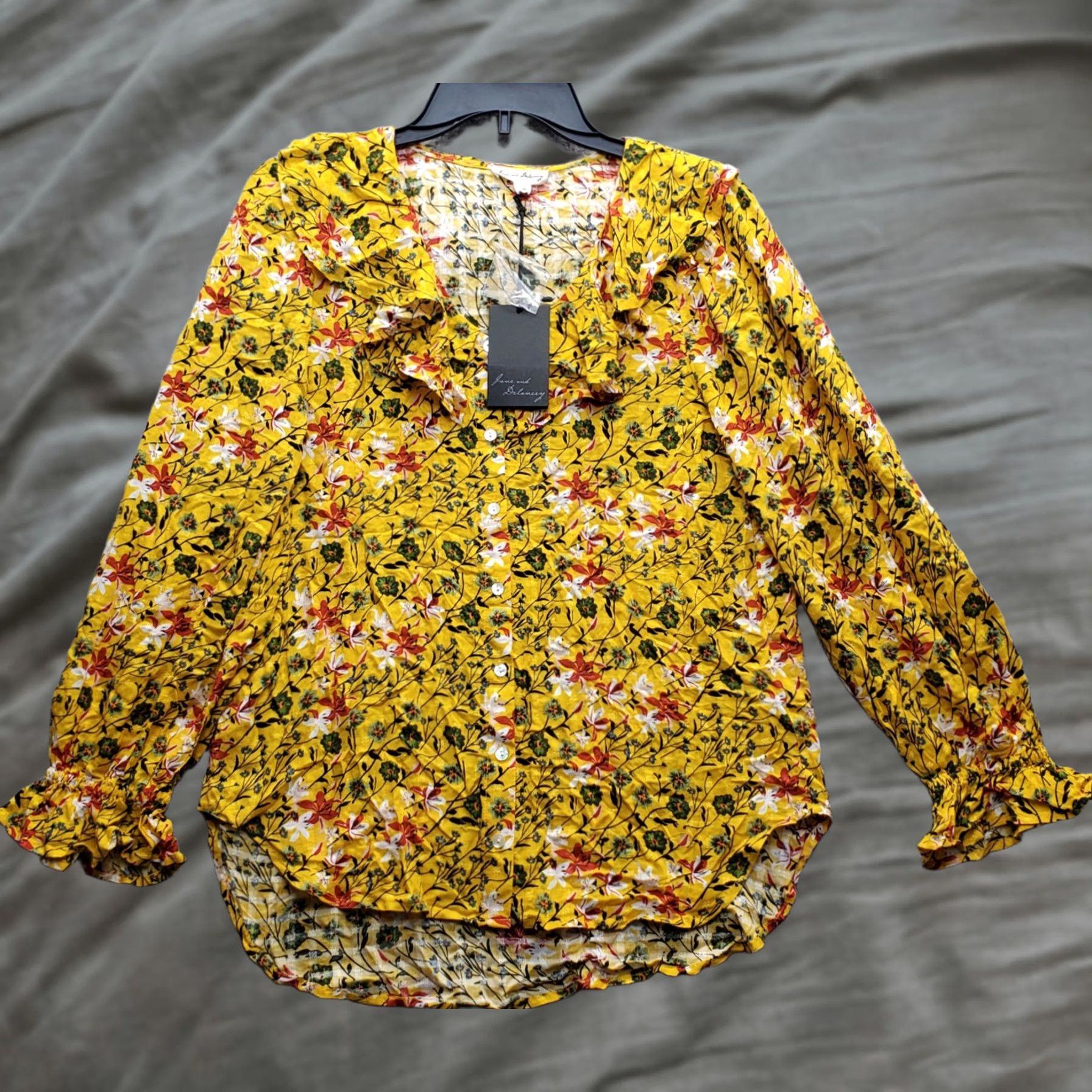 Vintage Jane & Delancey Blouse Womens Small Multi Floral Ruffle Neck Button Front Long Sleeve Top Size S / US 4 / IT 40 - 1 Thumbnail